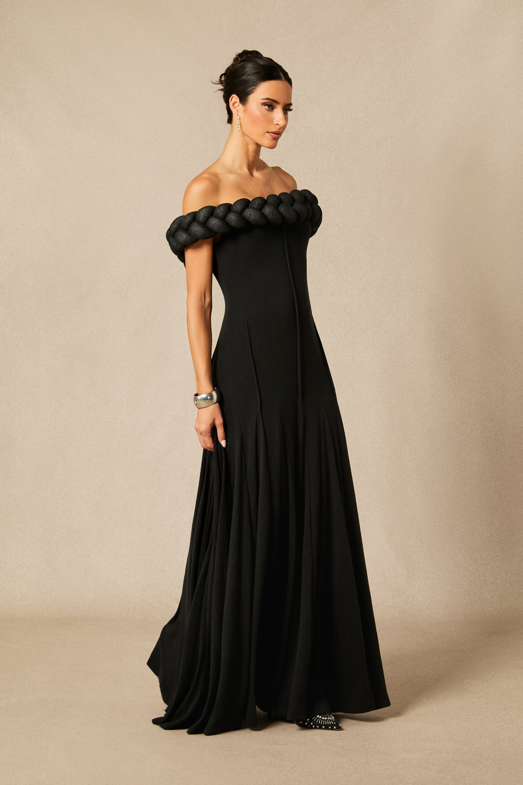 Caroline Off Shoulder Braided Knit Maxi Dress-purelyfable