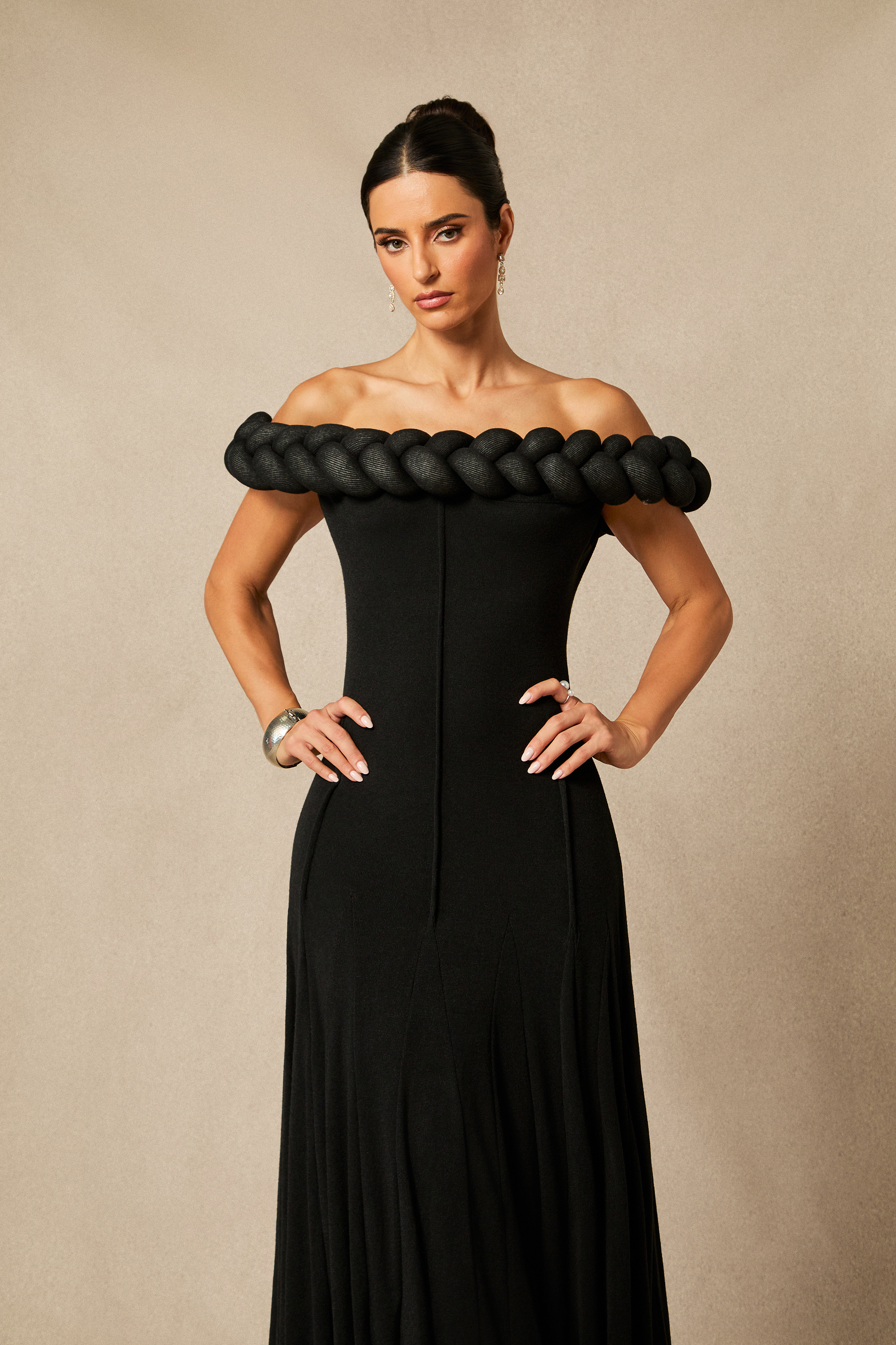 Caroline Off Shoulder Braided Knit Maxi Dress-purelyfable