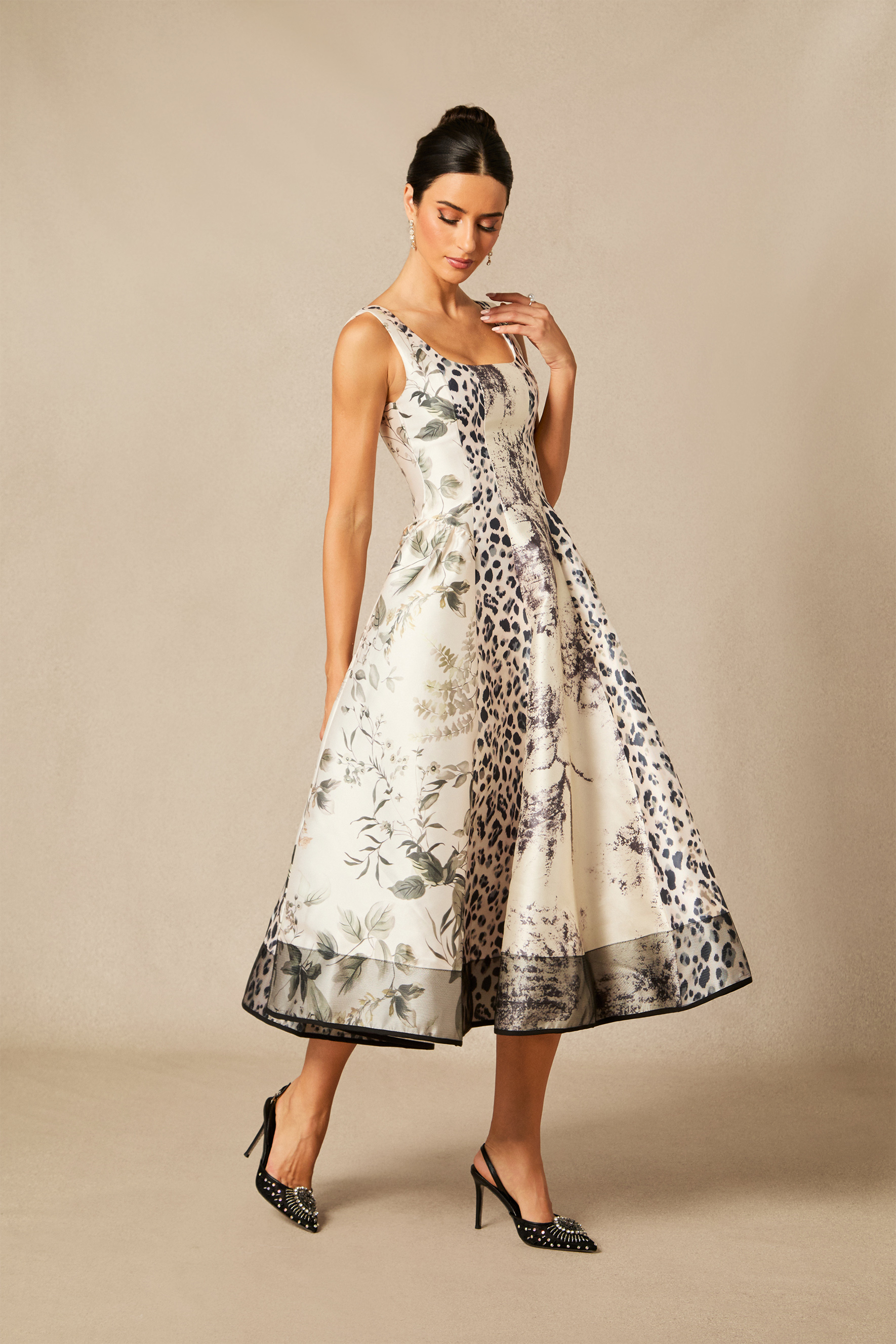 Danielle Leopard Print Sleeveless Satin Midi Dress-purelyfable