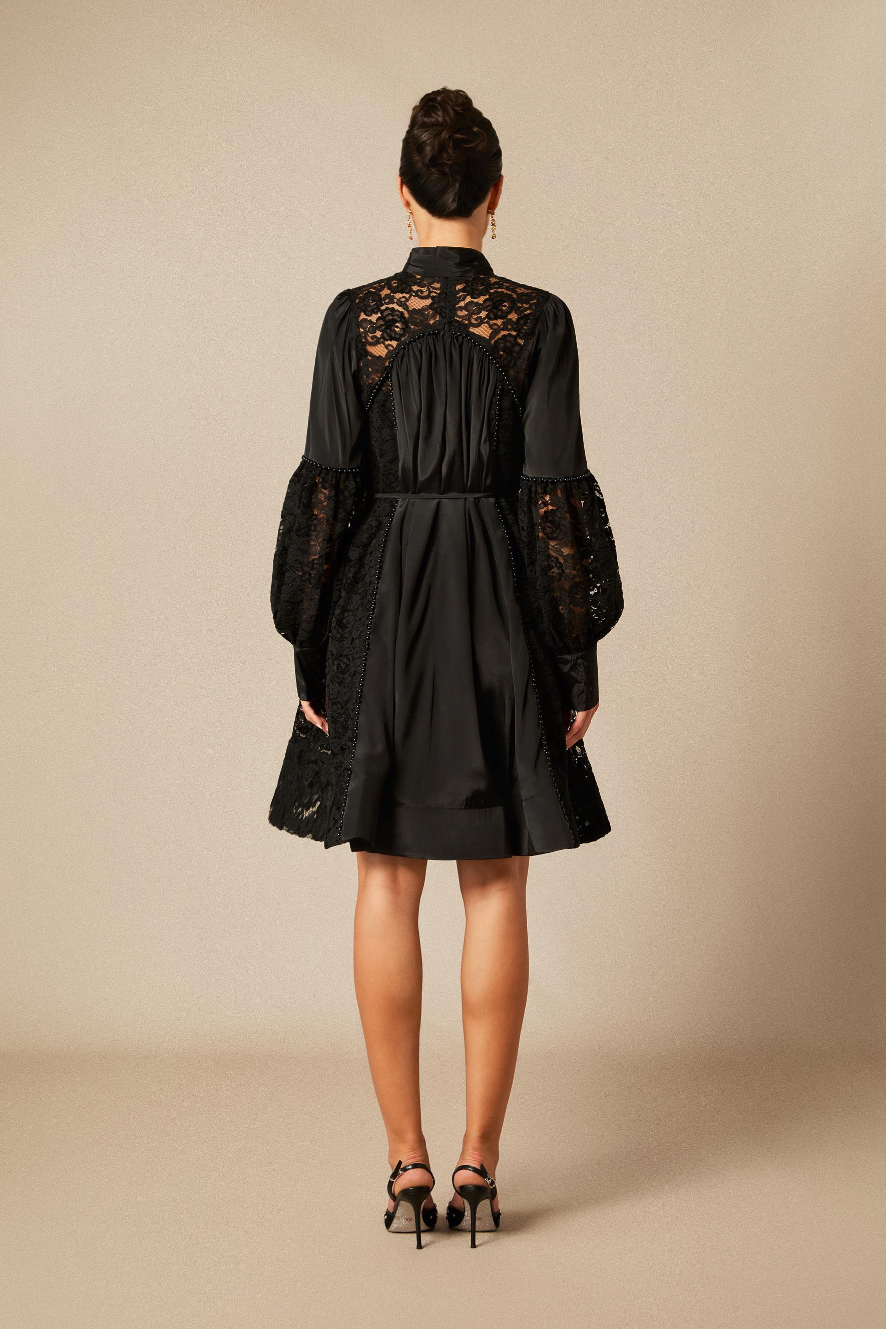Kella Lace Panel Tie Neck Mini Dress-purelyfable