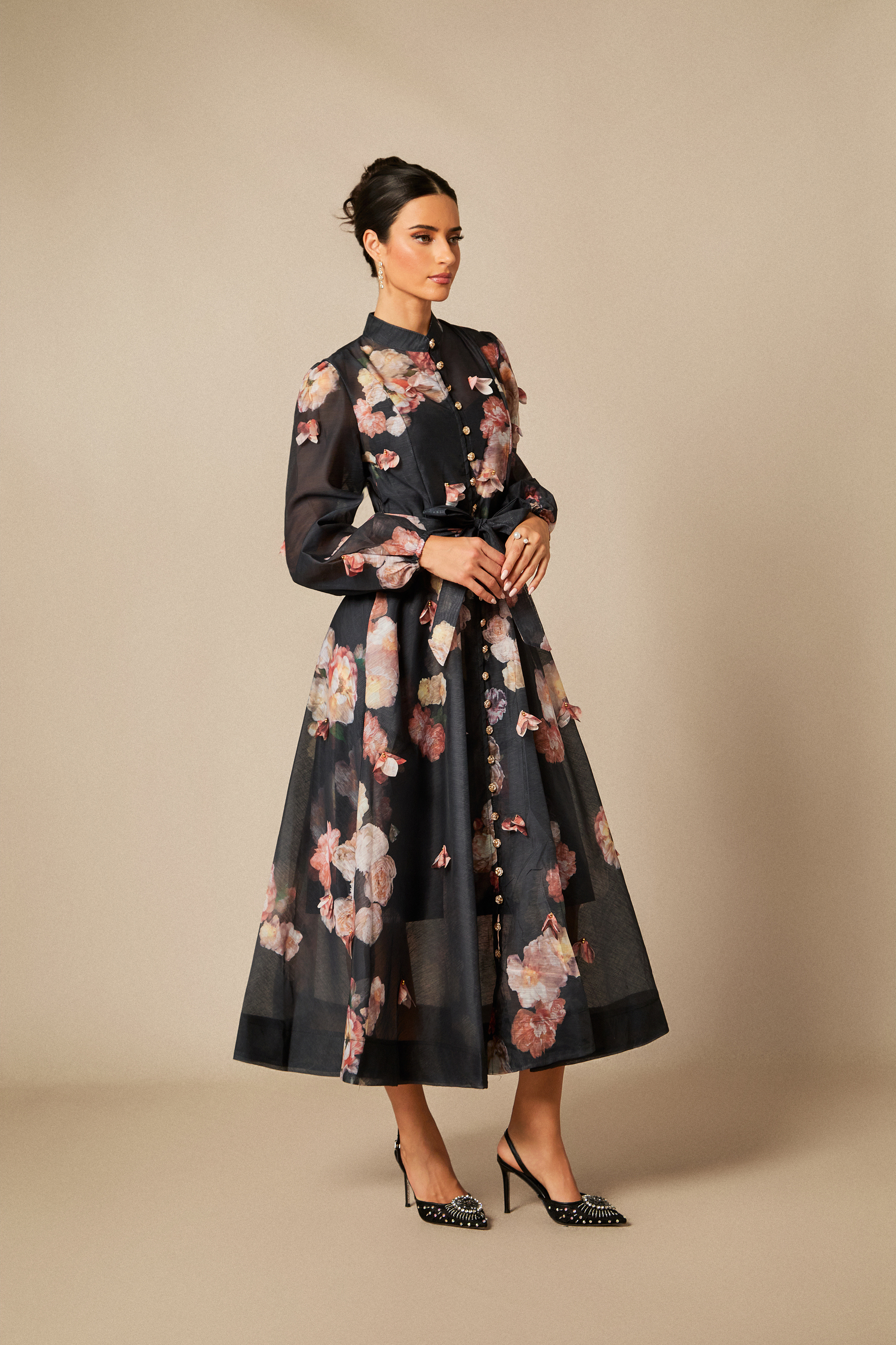 Sophie Floral Print Long Sleeve Midi Dress-purelyfable