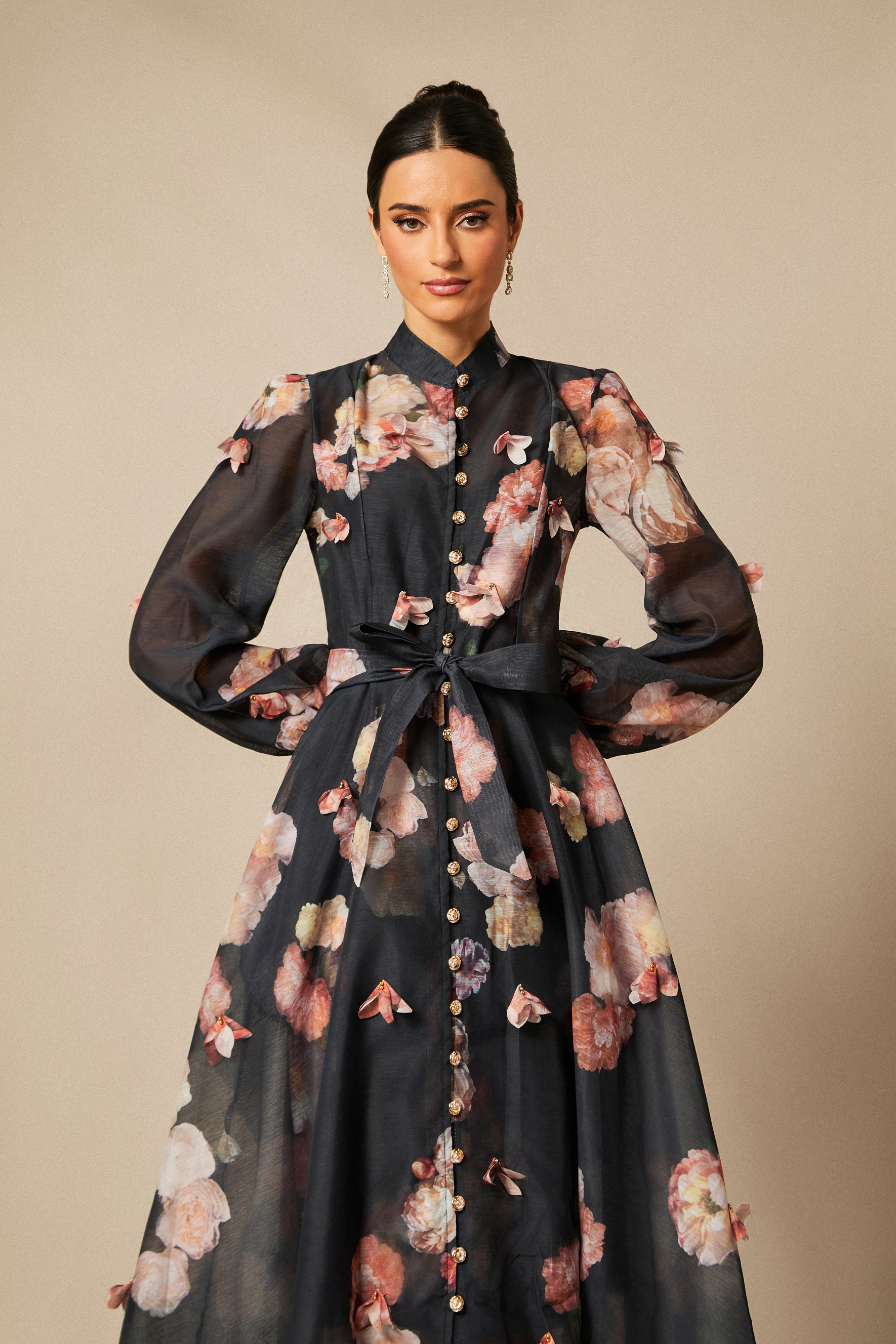 Sophie Floral Print Long Sleeve Midi Dress-purelyfable