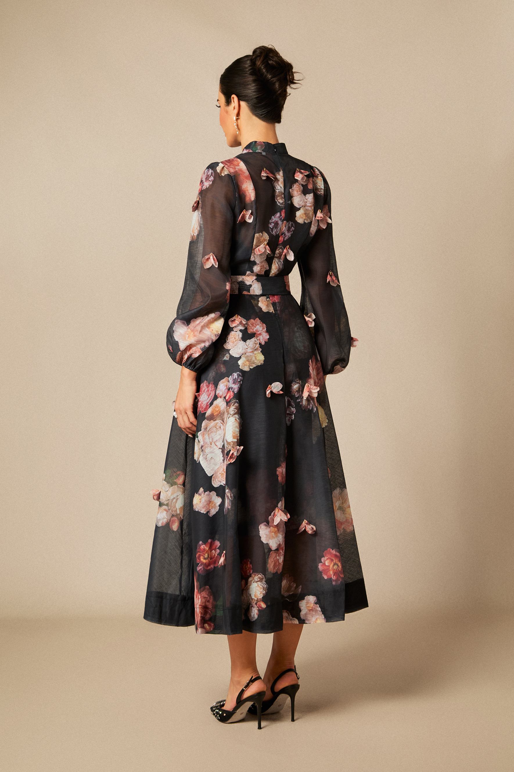 Sophie Floral Print Long Sleeve Midi Dress-purelyfable