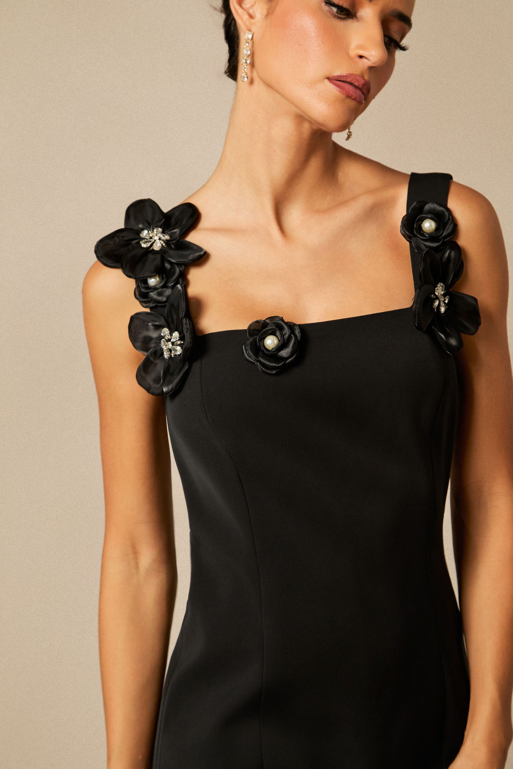 Lara Floral Embellished Square Neck Mini Dress-purelyfable