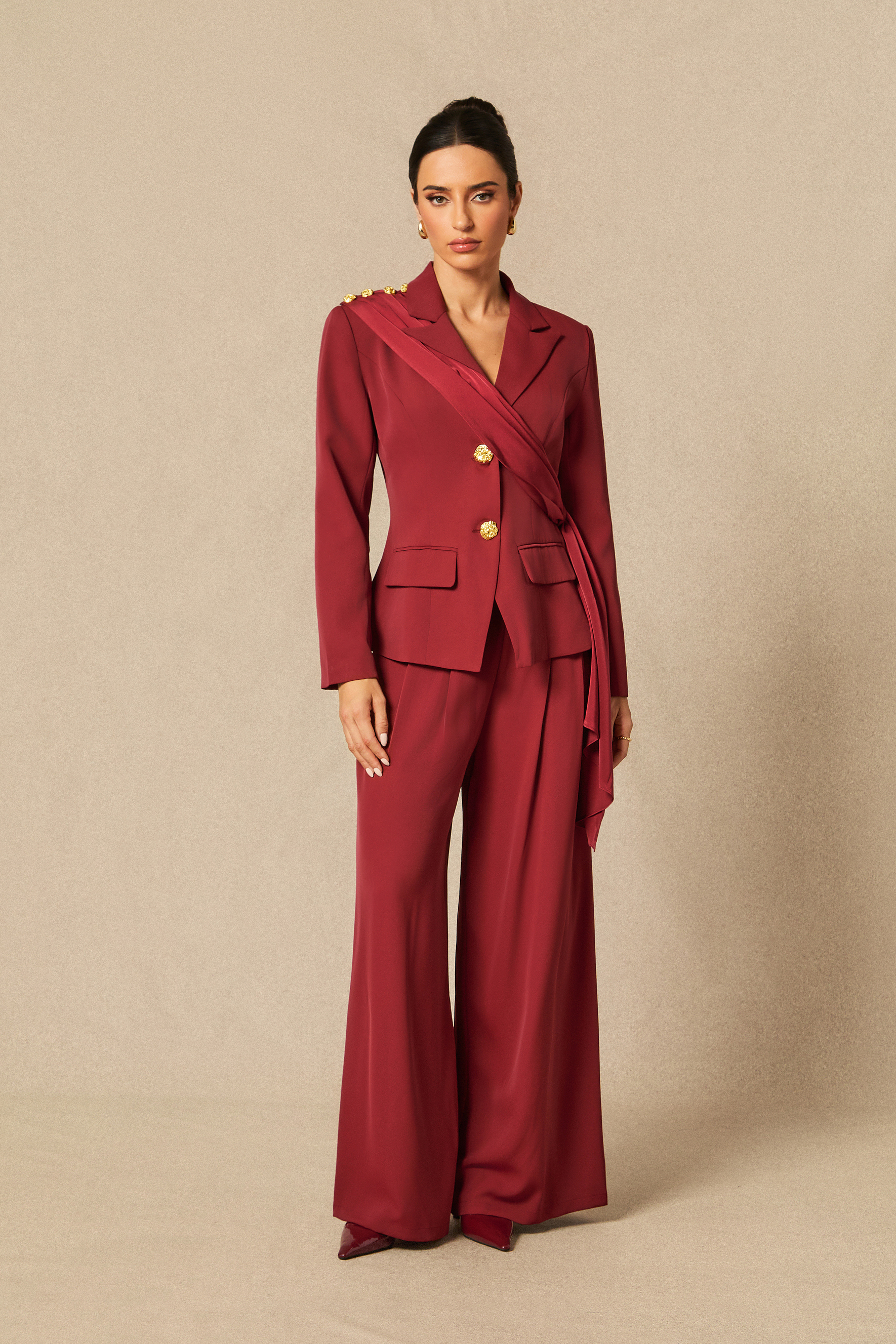 Seasoned Chicness Burgundy Blazer & Wide-Leg Pants Set-purelyfable