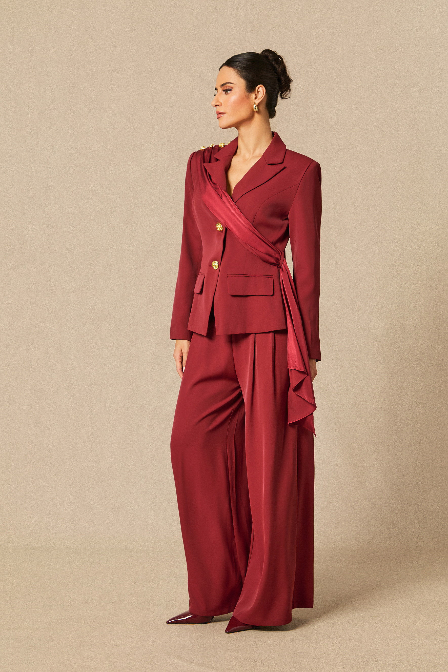 Seasoned Chicness Burgundy Blazer & Wide-Leg Pants Set-purelyfable