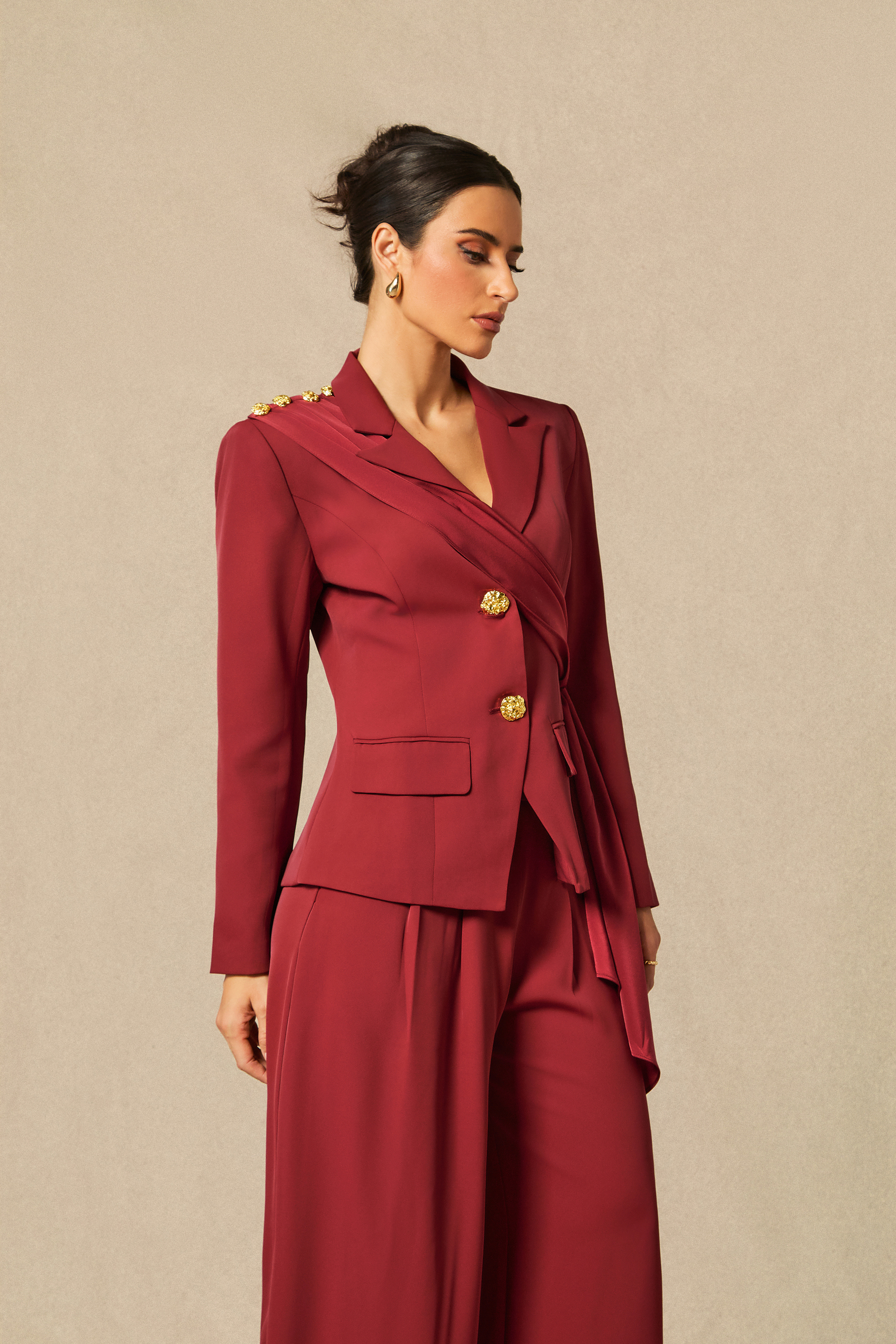 Seasoned Chicness Burgundy Blazer & Wide-Leg Pants Set-purelyfable