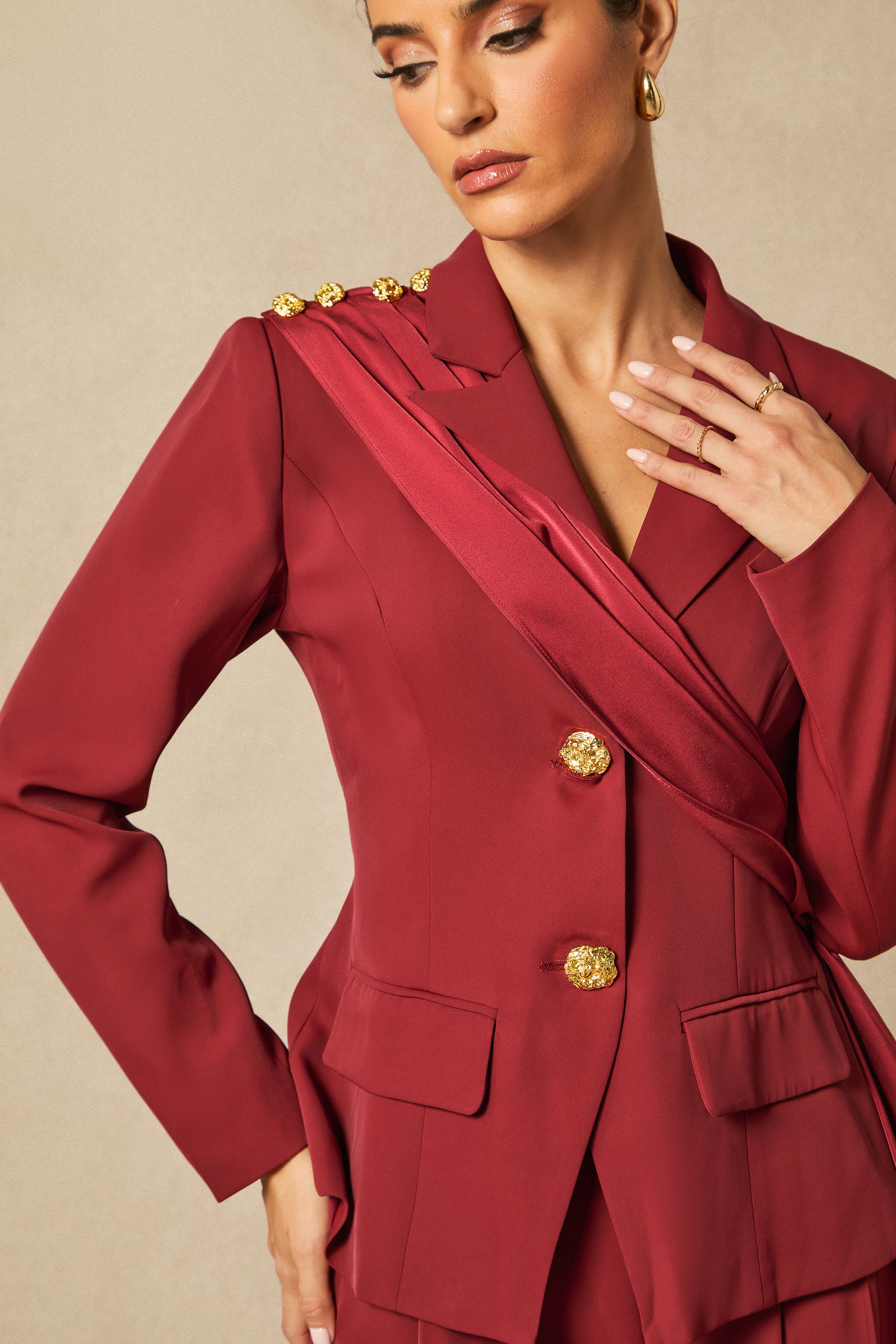 Seasoned Chicness Burgundy Blazer & Wide-Leg Pants Set-purelyfable