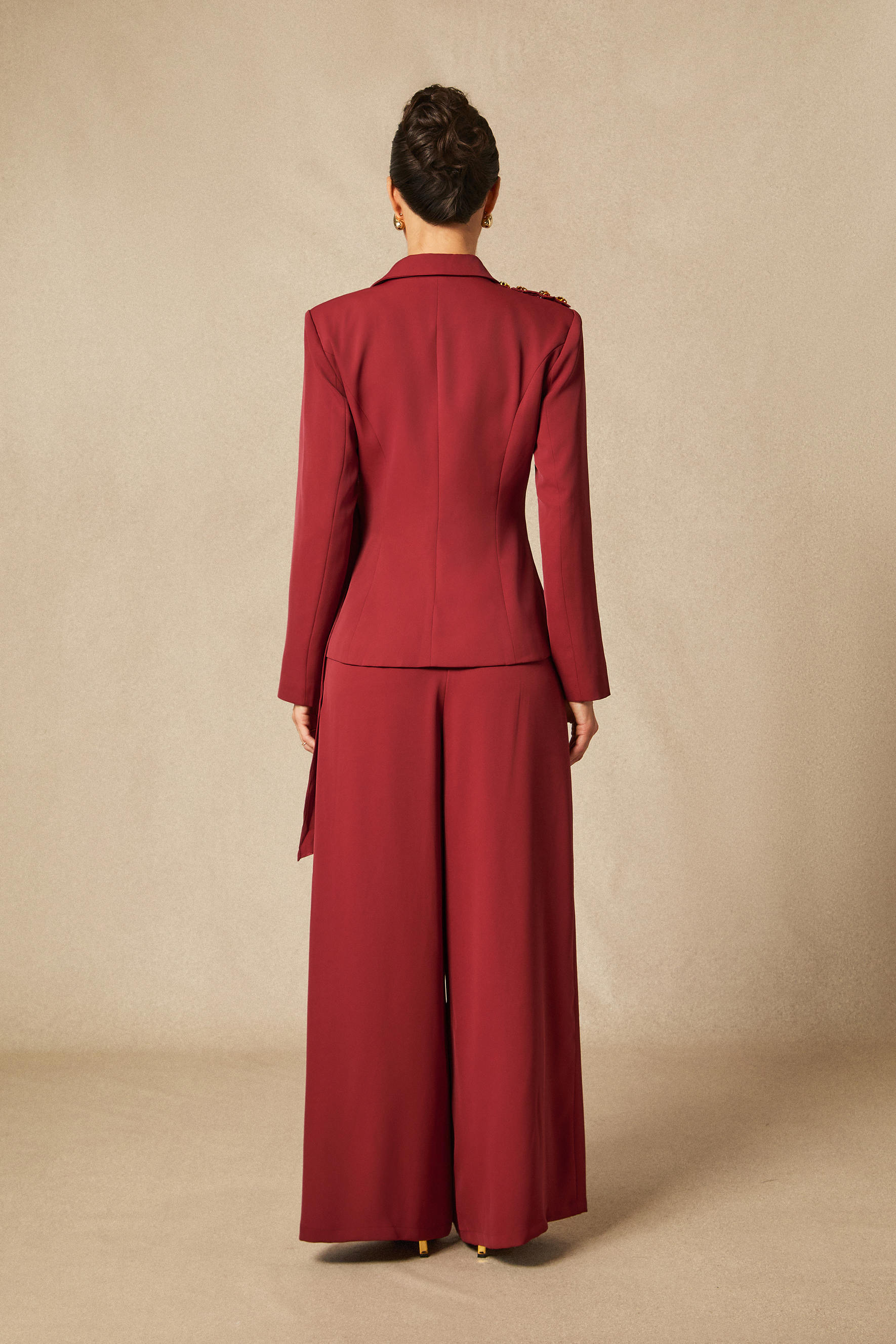 Seasoned Chicness Burgundy Blazer & Wide-Leg Pants Set-purelyfable