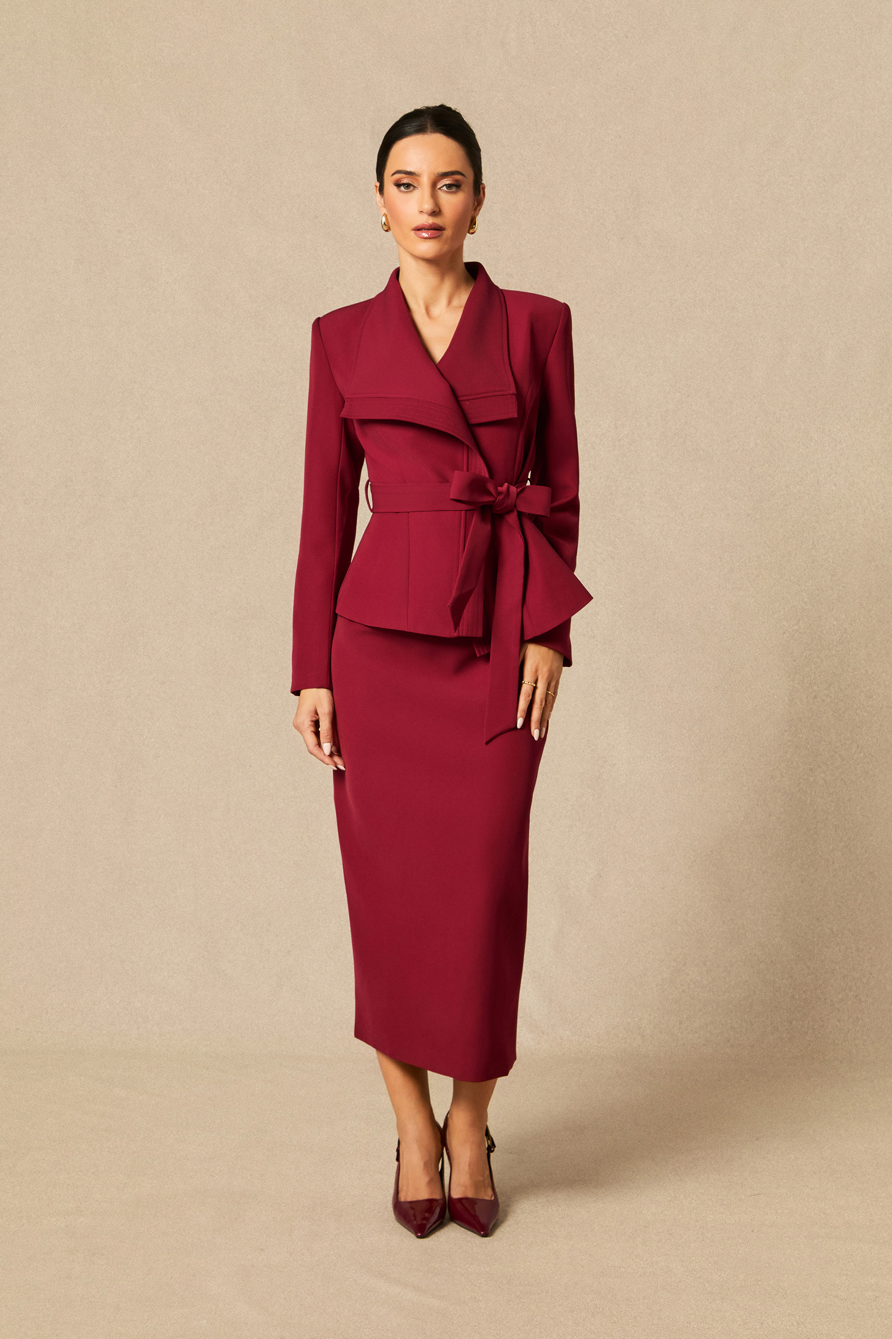 Amaia Tie Waist Blazer & Pencil Skirt Set-purelyfable