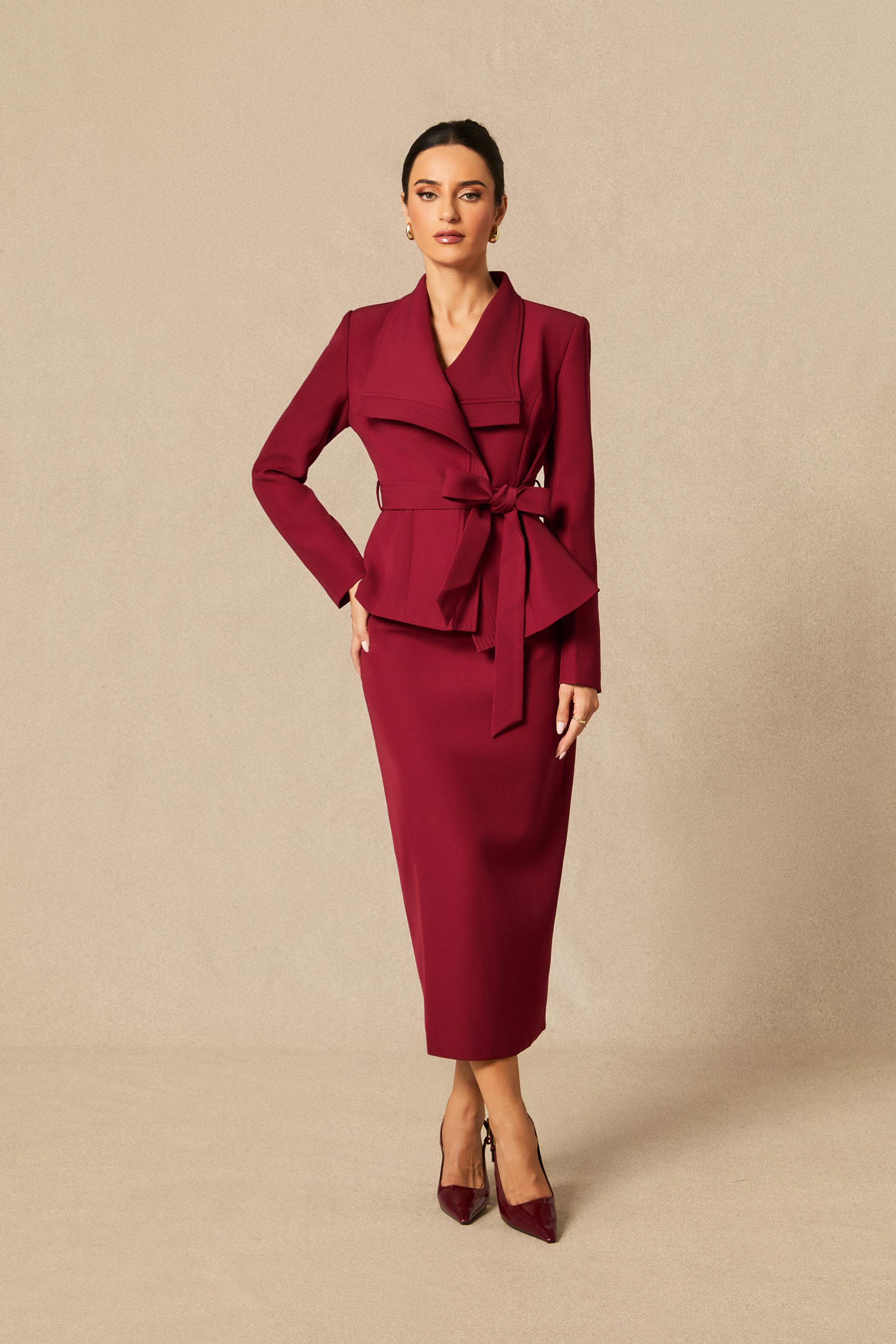 Amaia Tie Waist Blazer & Pencil Skirt Set-purelyfable