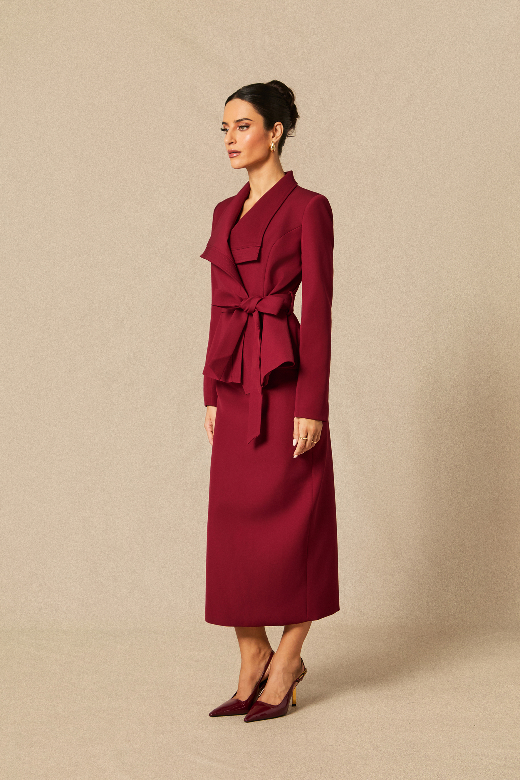 Amaia Tie Waist Blazer & Pencil Skirt Set-purelyfable