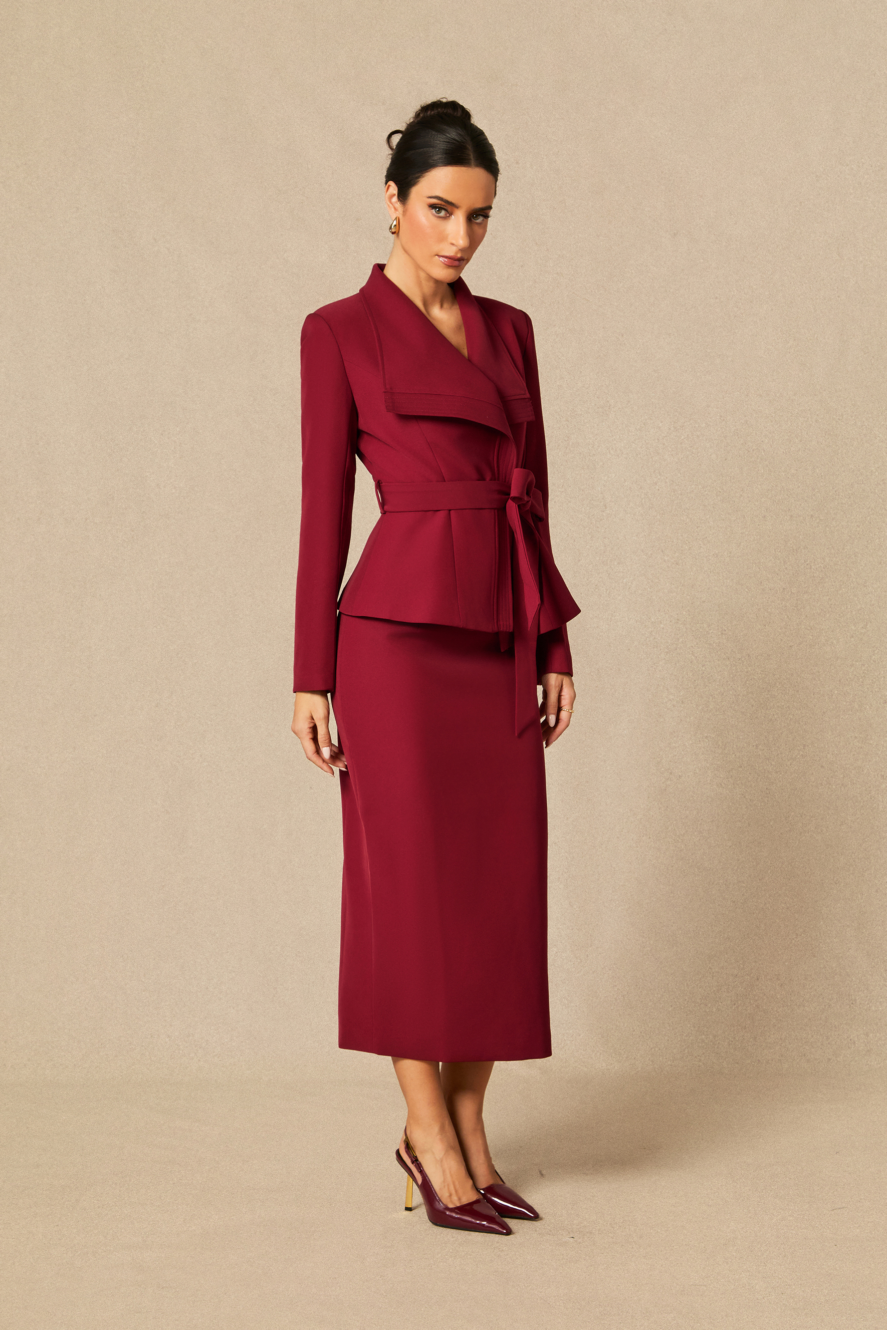 Amaia Tie Waist Blazer & Pencil Skirt Set-purelyfable