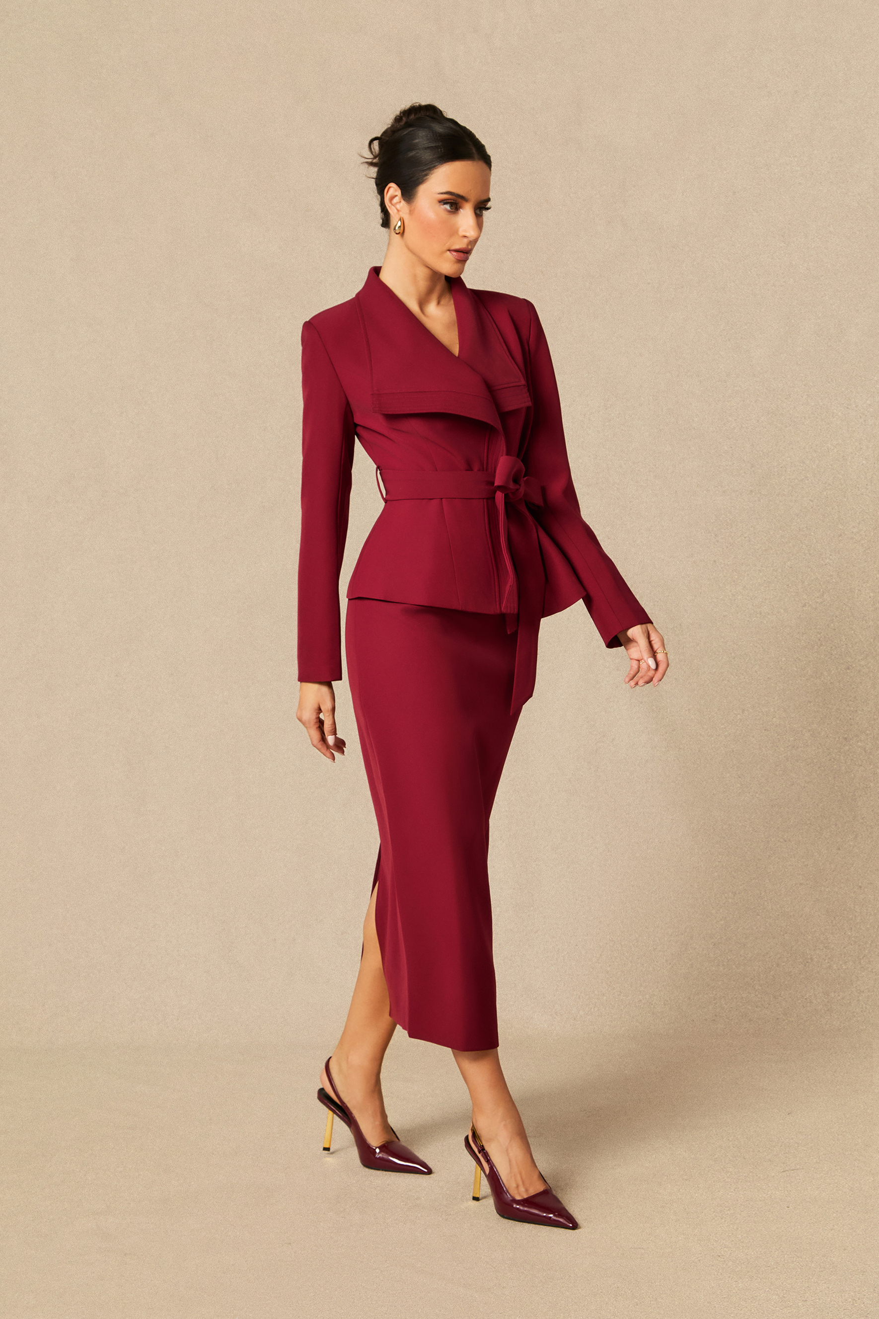Amaia Tie Waist Blazer & Pencil Skirt Set-purelyfable