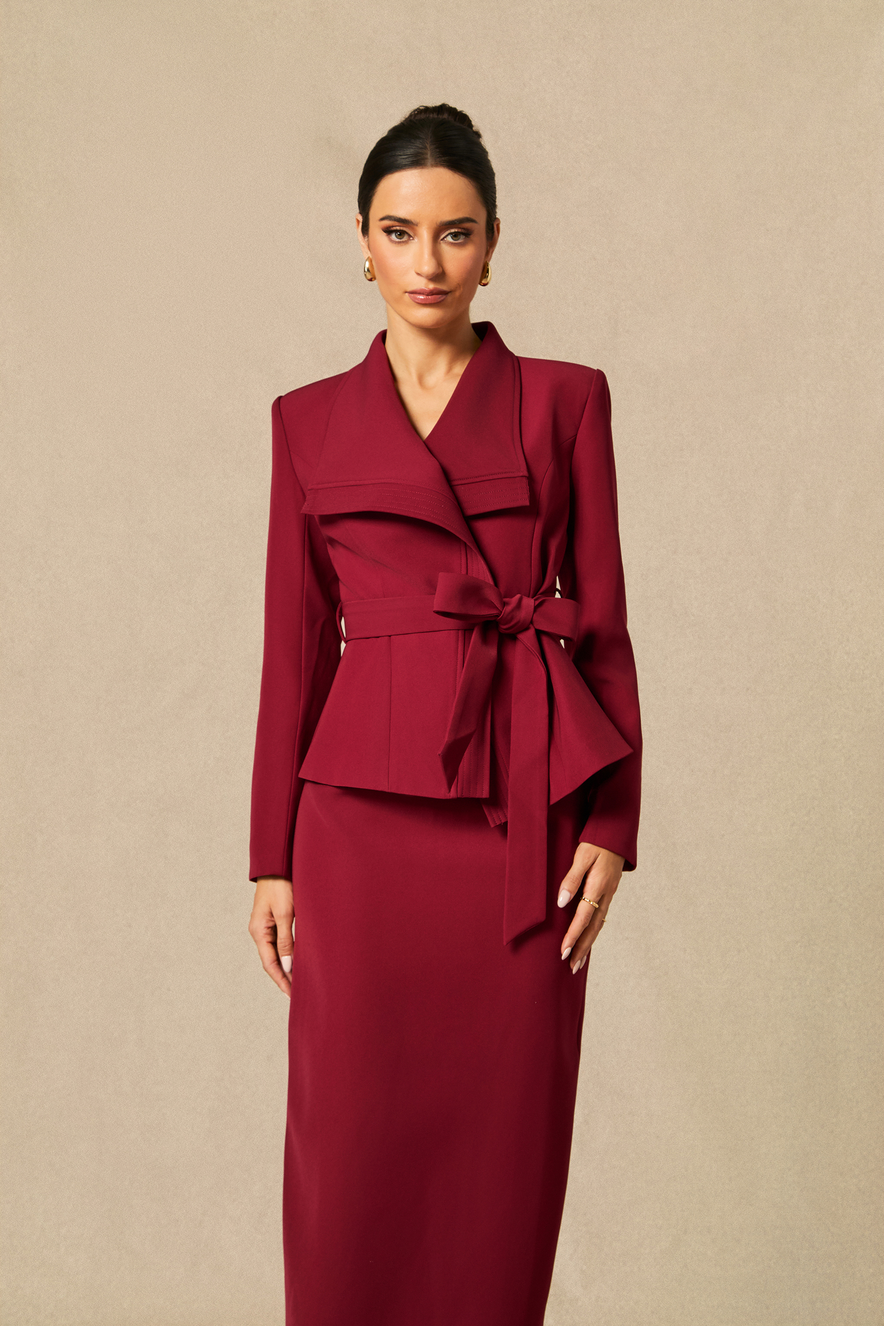 Amaia Tie Waist Blazer & Pencil Skirt Set-purelyfable
