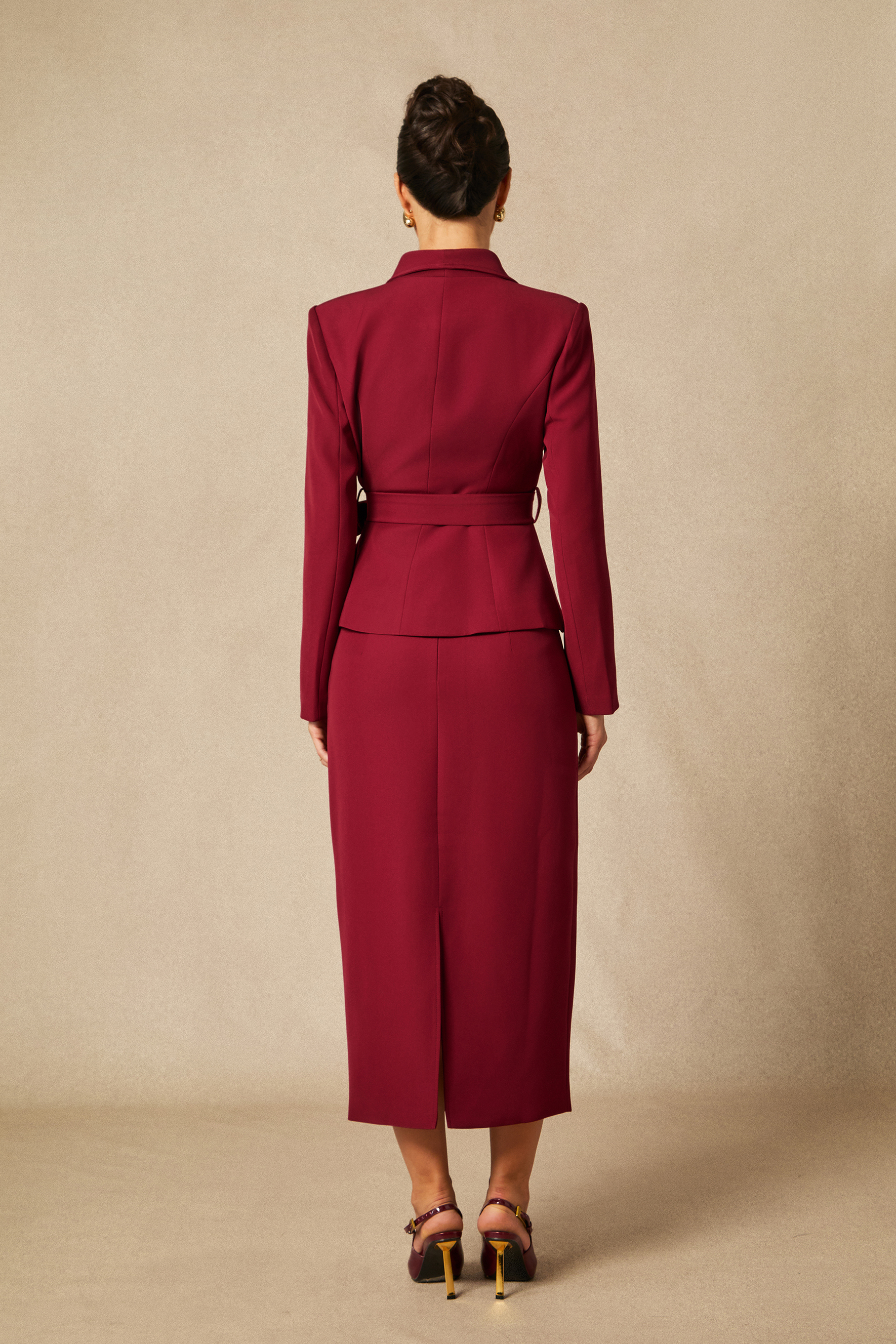 Amaia Tie Waist Blazer & Pencil Skirt Set-purelyfable
