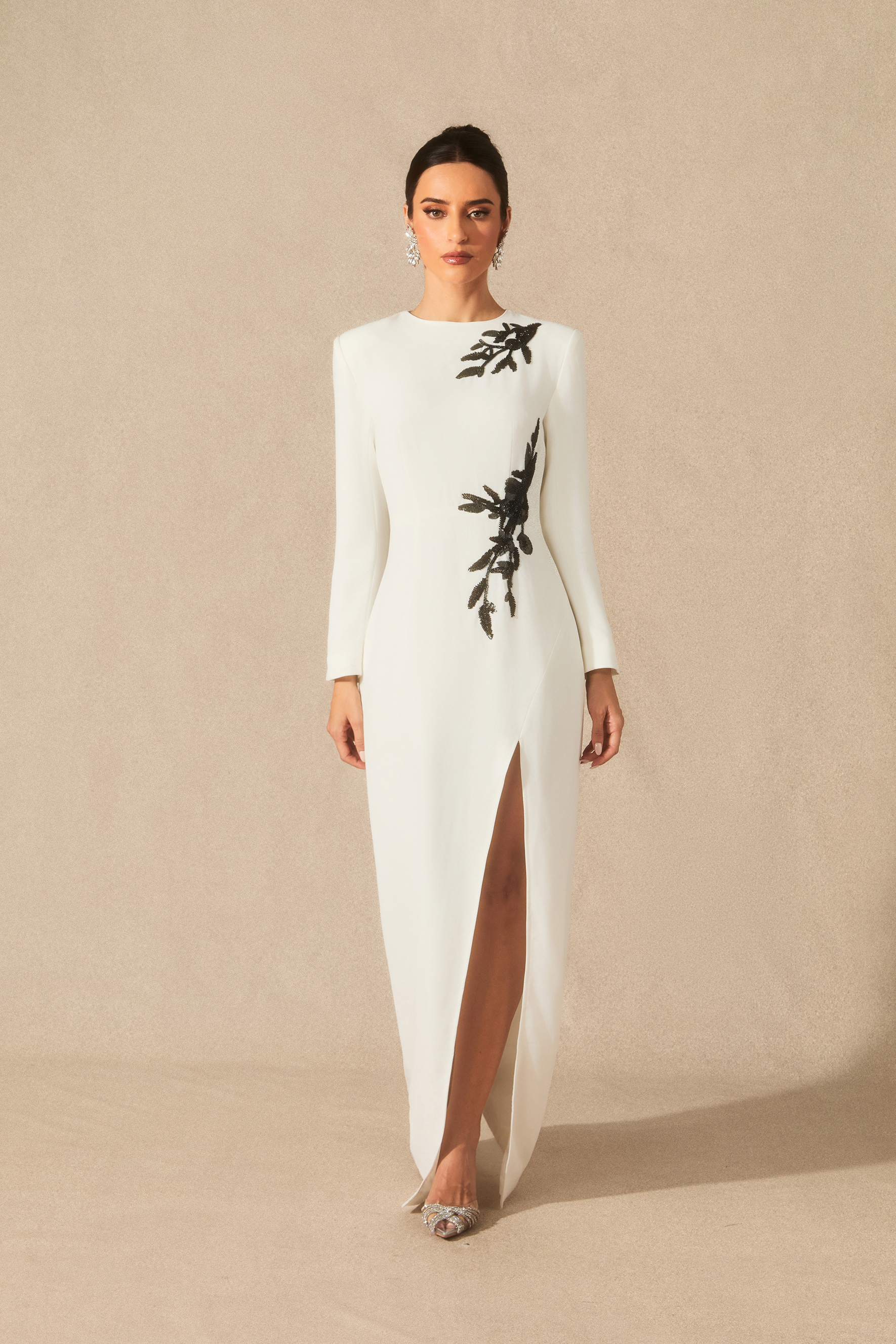Ophelia Long Sleeve Beaded Maxi Slit Dress-purelyfable