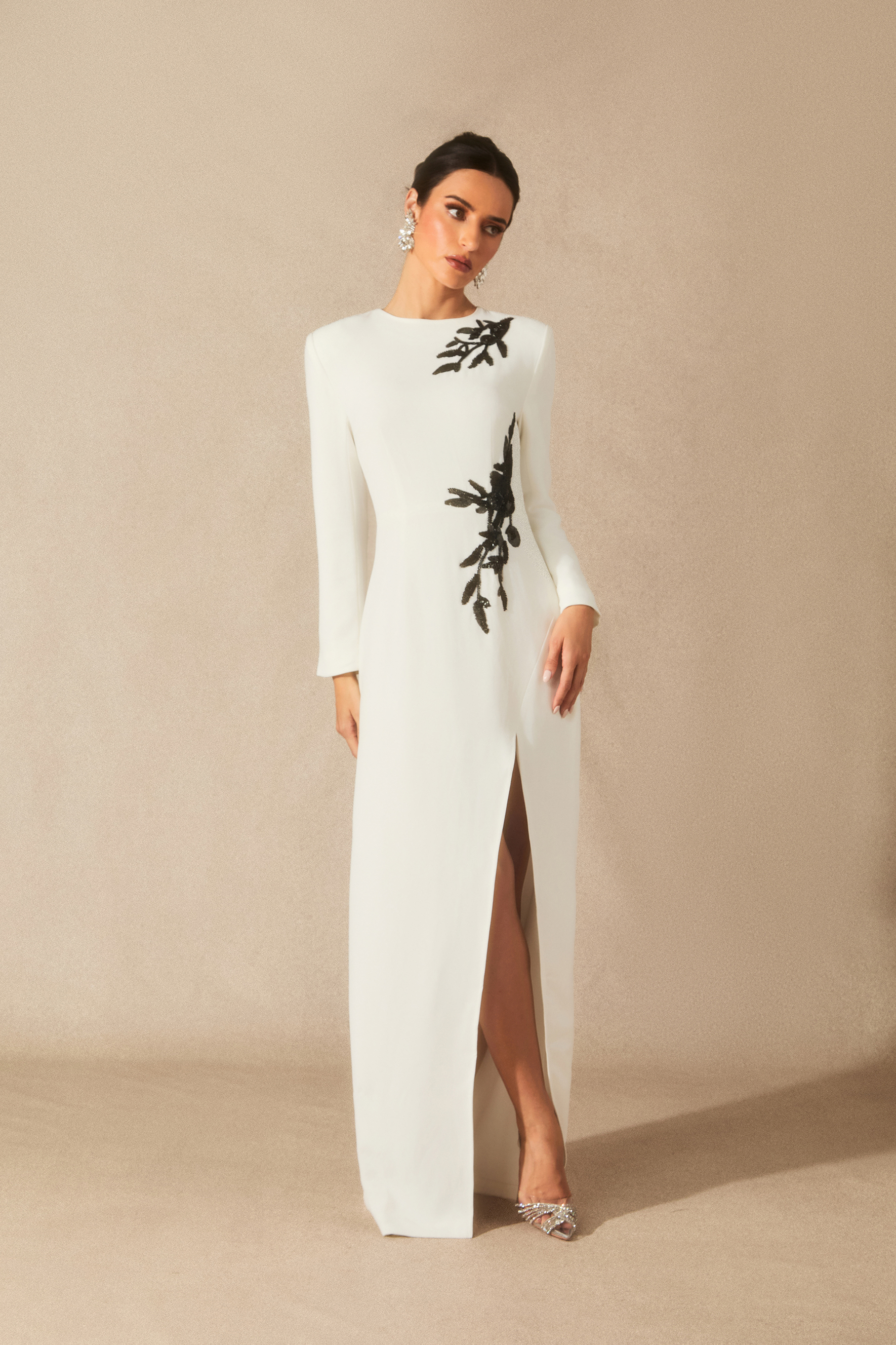Ophelia Long Sleeve Beaded Maxi Slit Dress-purelyfable