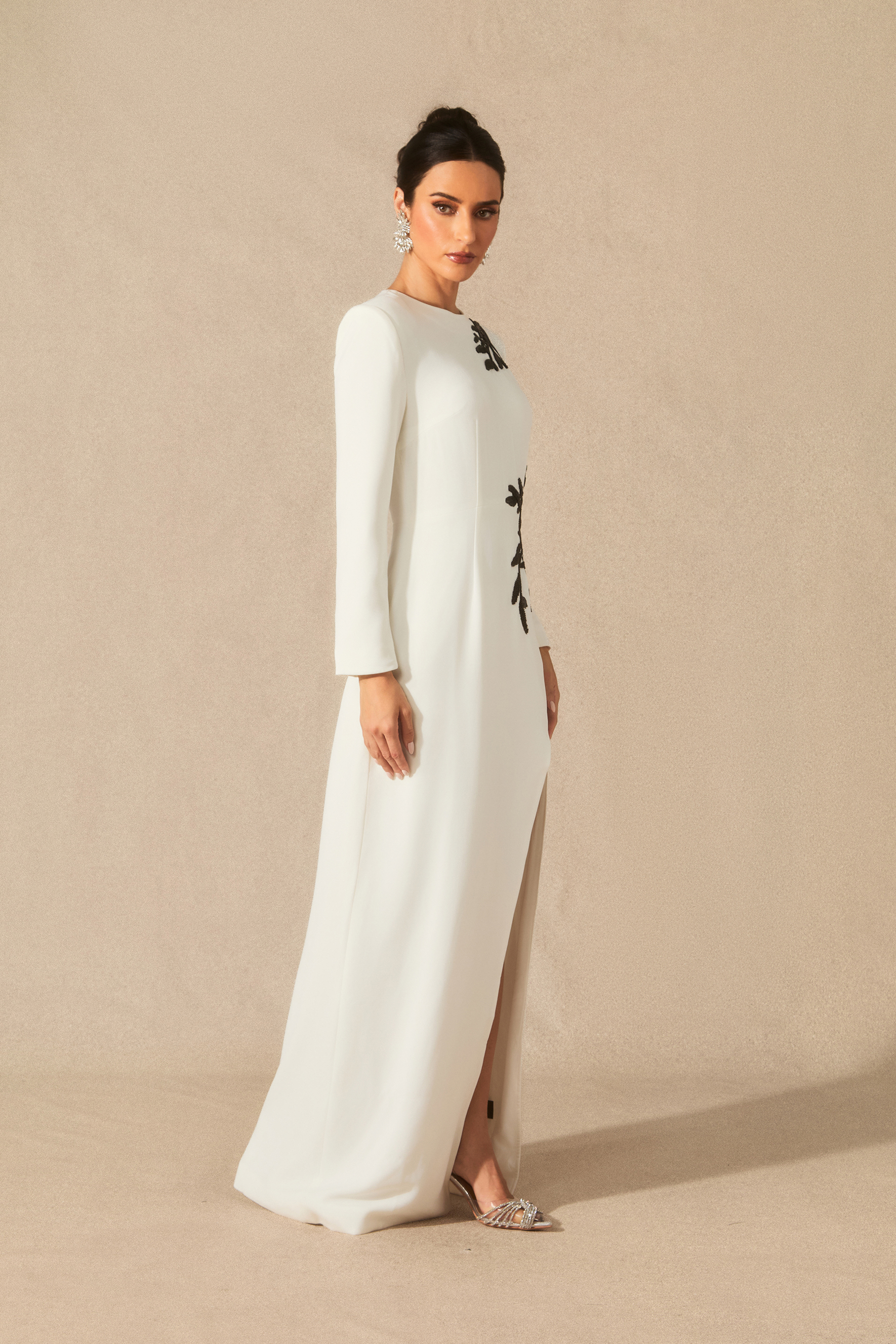 Ophelia Long Sleeve Beaded Maxi Slit Dress-purelyfable