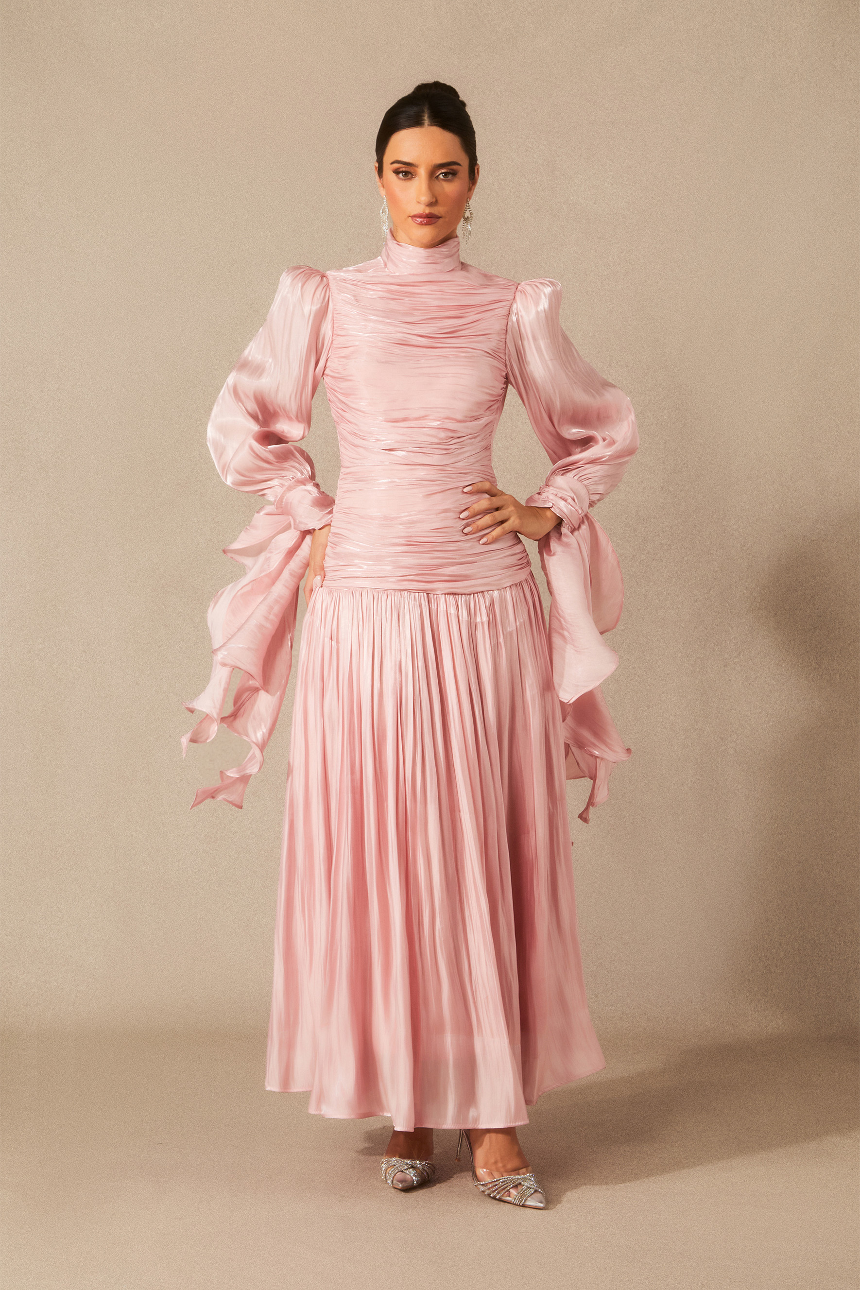Kinsley Puff Sleeve Ruched Bodice Maxi Dress-purelyfable