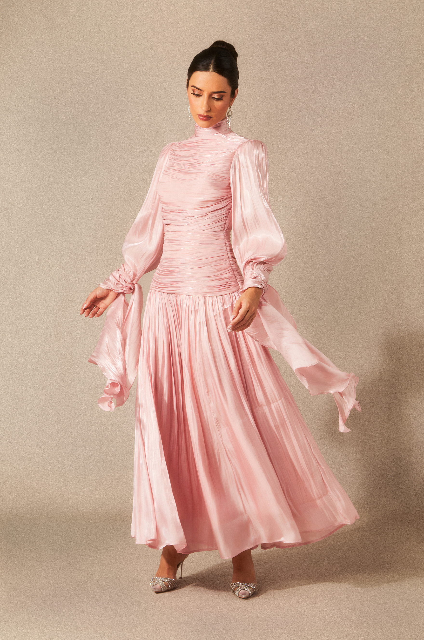 Kinsley Puff Sleeve Ruched Bodice Maxi Dress-purelyfable