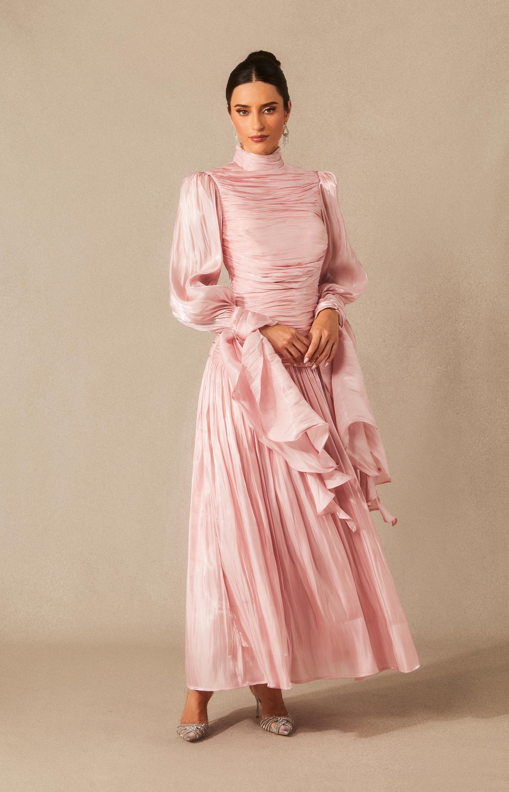 Kinsley Puff Sleeve Ruched Bodice Maxi Dress-purelyfable