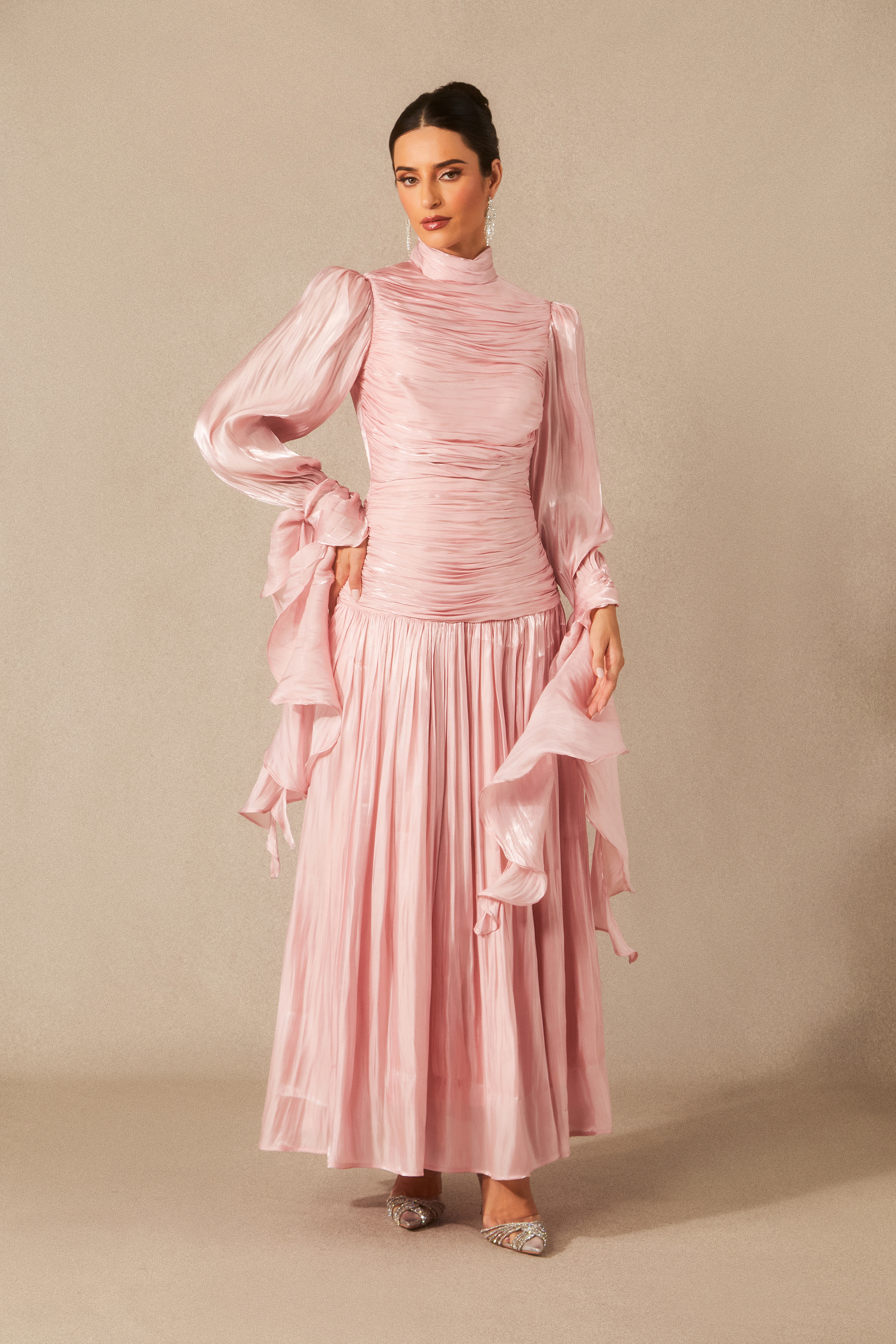 Kinsley Puff Sleeve Ruched Bodice Maxi Dress-purelyfable