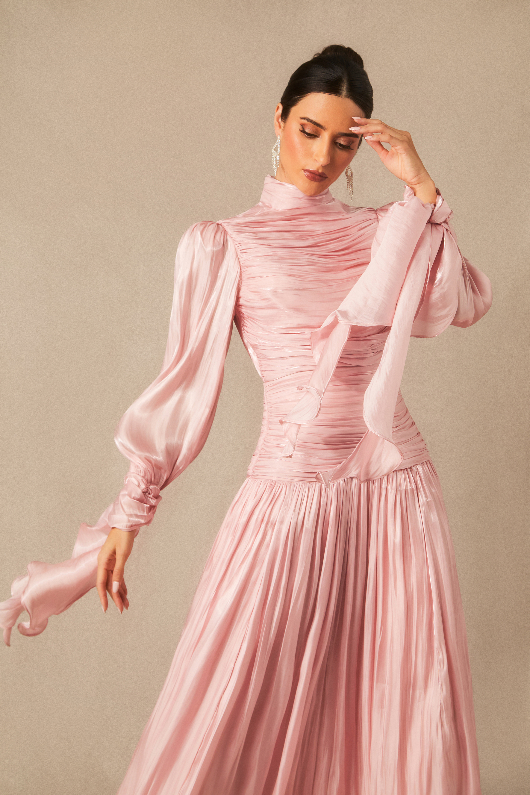 Kinsley Puff Sleeve Ruched Bodice Maxi Dress-purelyfable