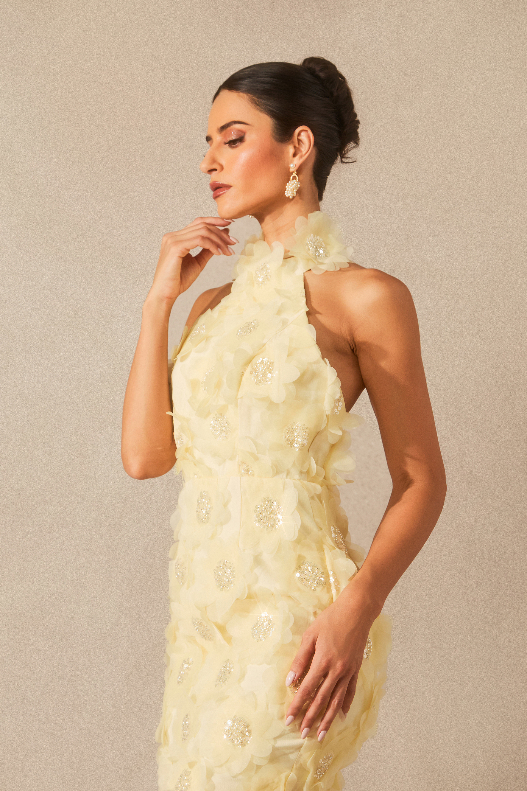 Celeste Halter Neck Floral Embellished Mini Dress-purelyfable