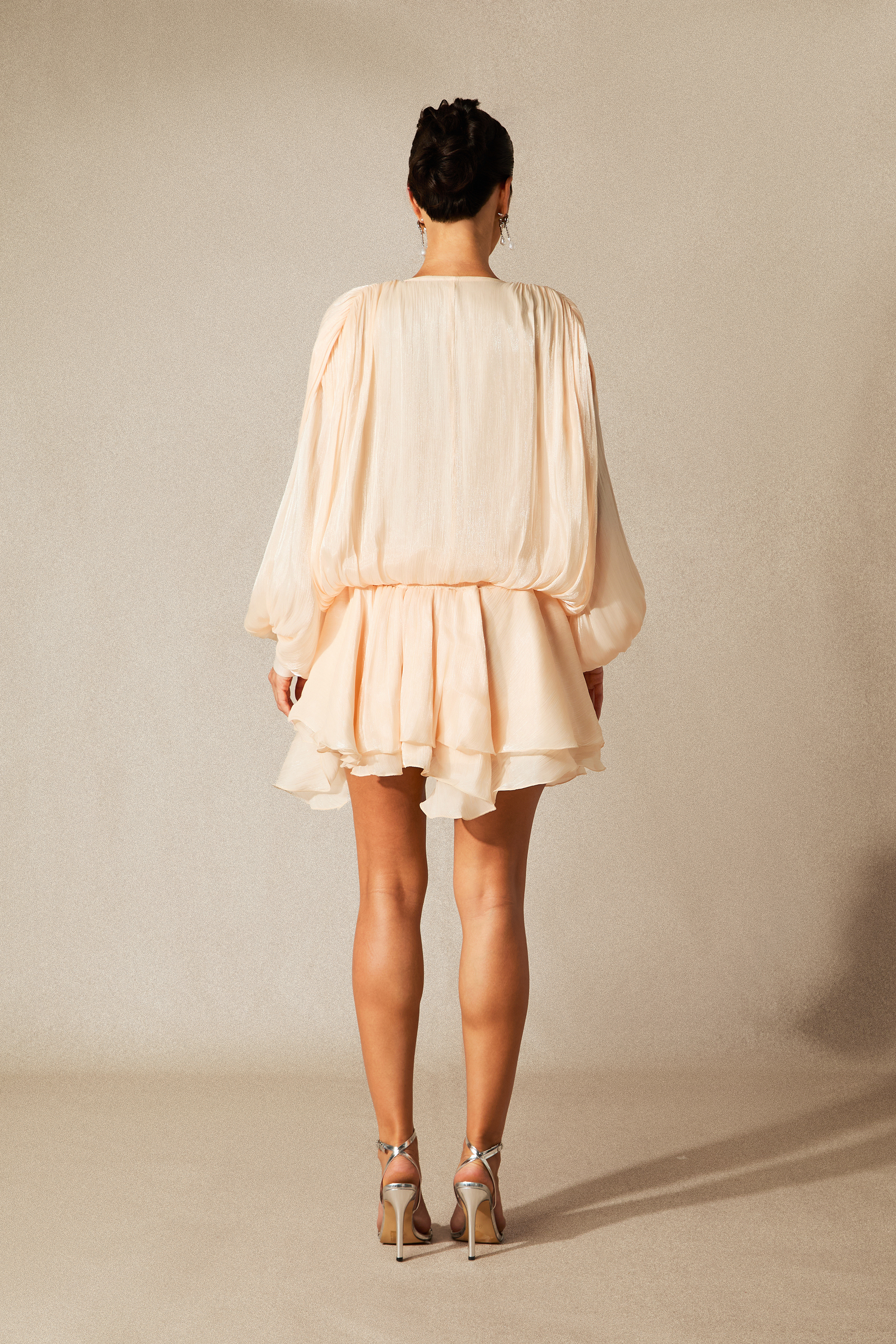 Next Love Apricot Lace Up Ruffle Hem Mini Dress-purelyfable