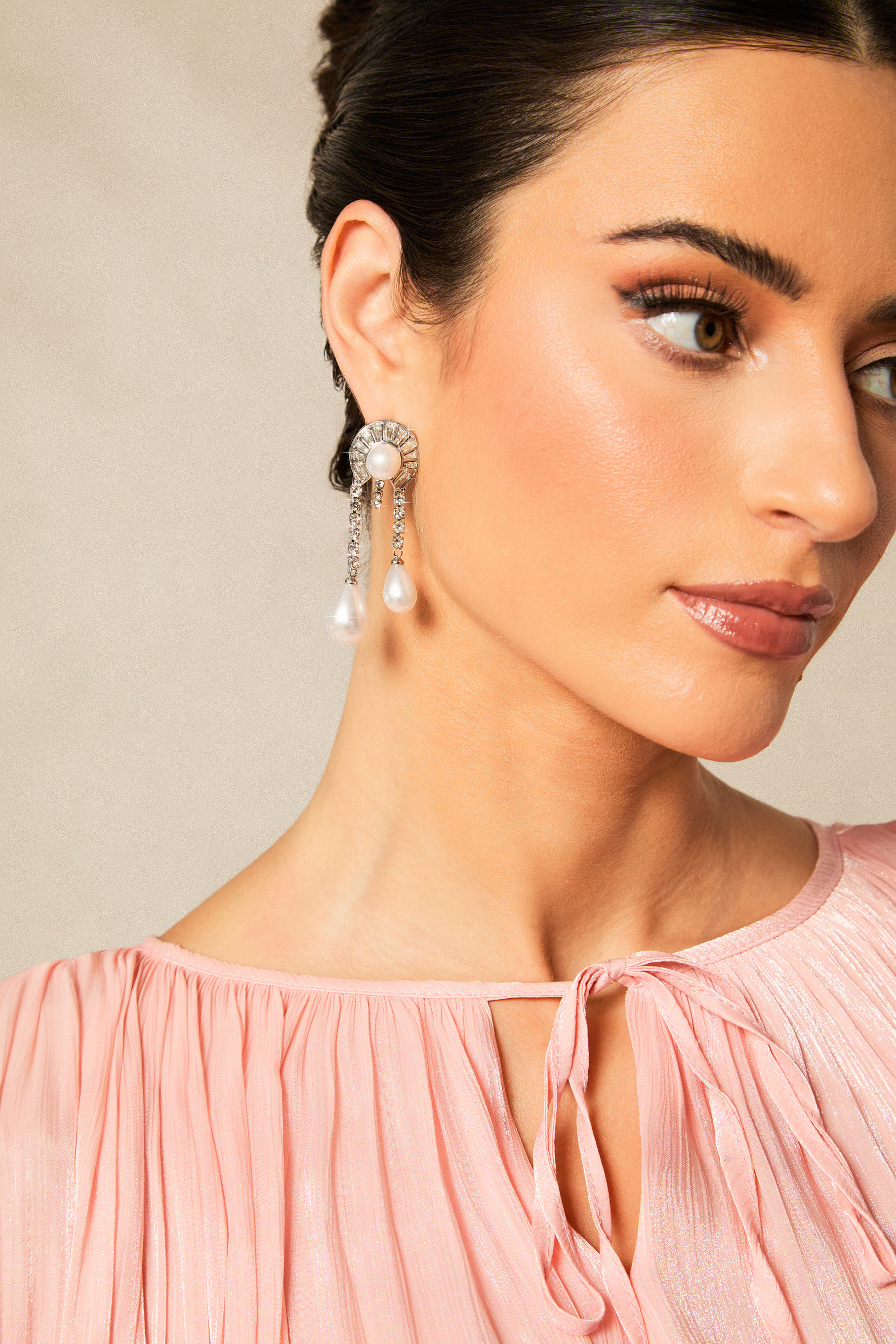 Teardrop Pearl Rhinestone Drop Earrings-purelyfable