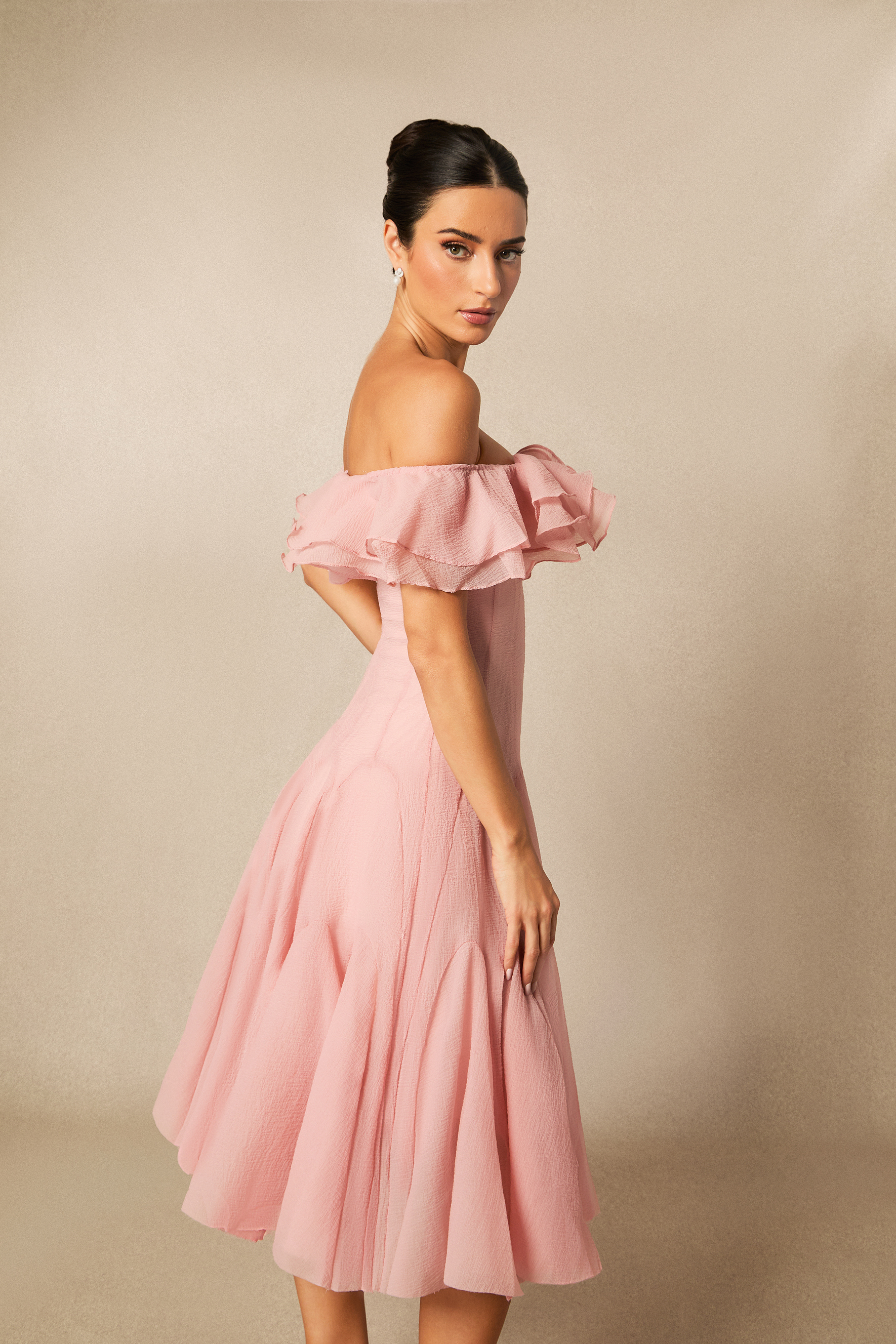 Vita Off Shoulder Ruffle Midi Dress-purelyfable