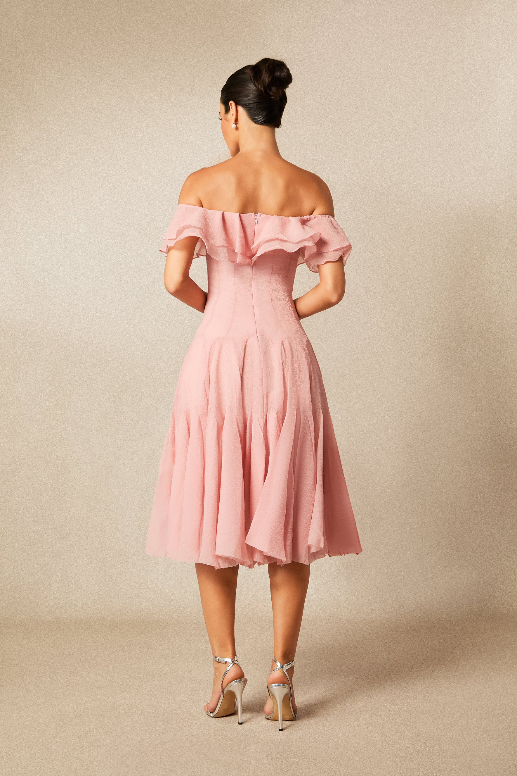 Vita Off Shoulder Ruffle Midi Dress-purelyfable