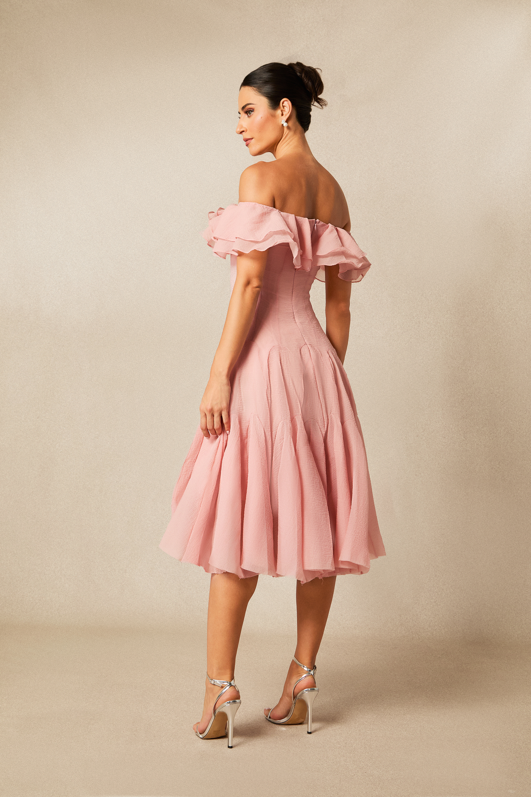 Vita Off Shoulder Ruffle Midi Dress-purelyfable