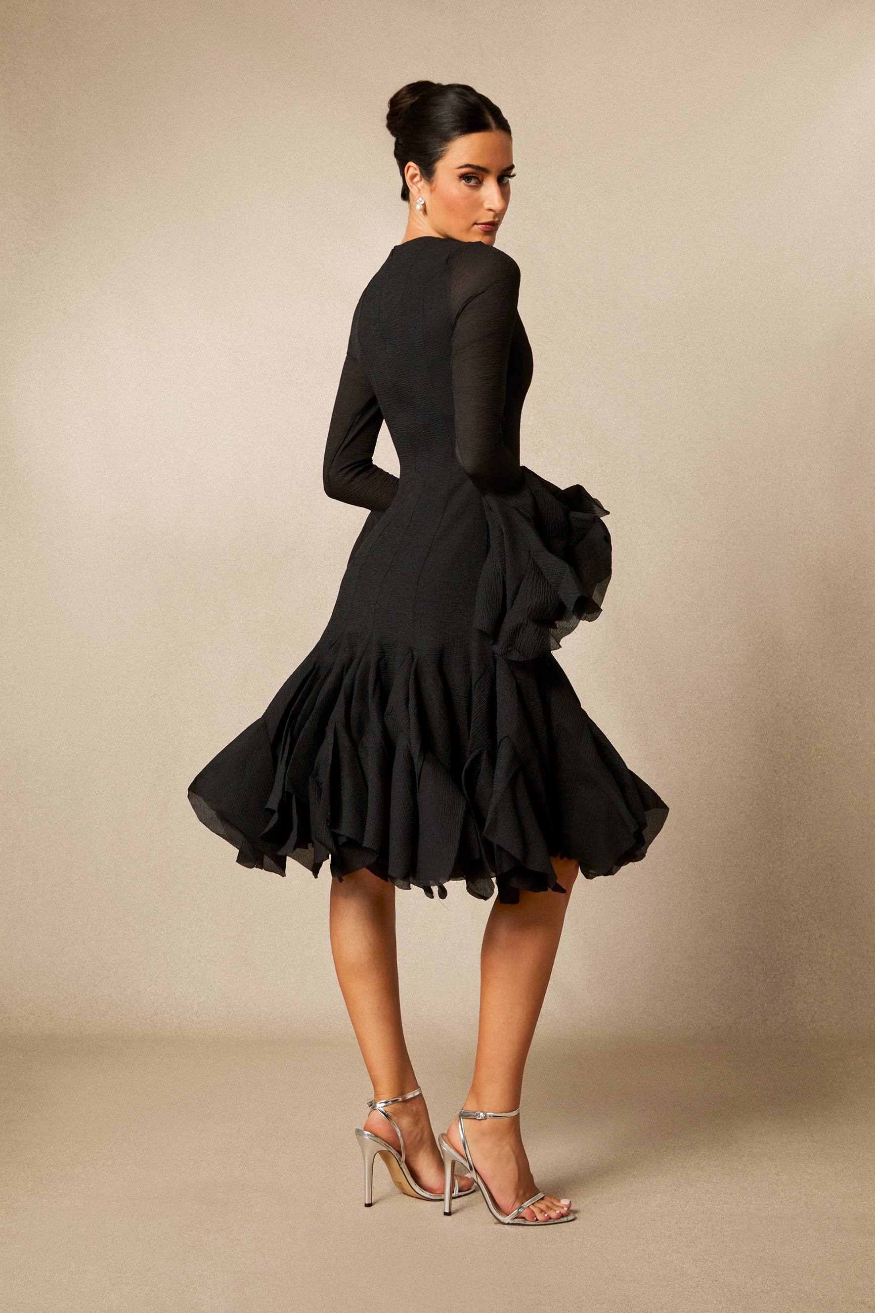 Gloria Long Sleeve Flared Hem Midi Dress-purelyfable