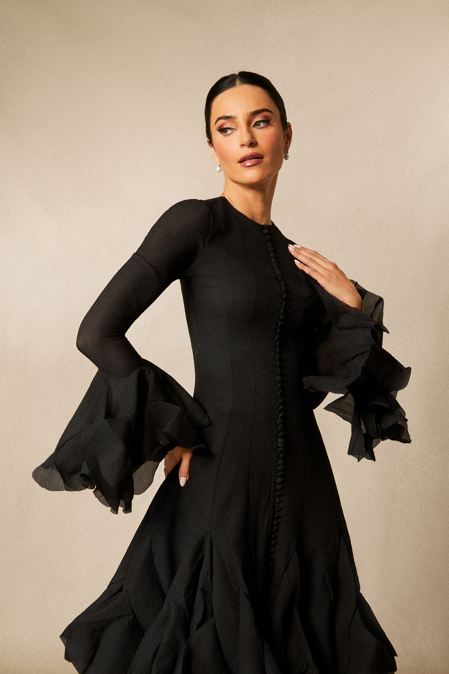 Gloria Long Sleeve Flared Hem Midi Dress-purelyfable