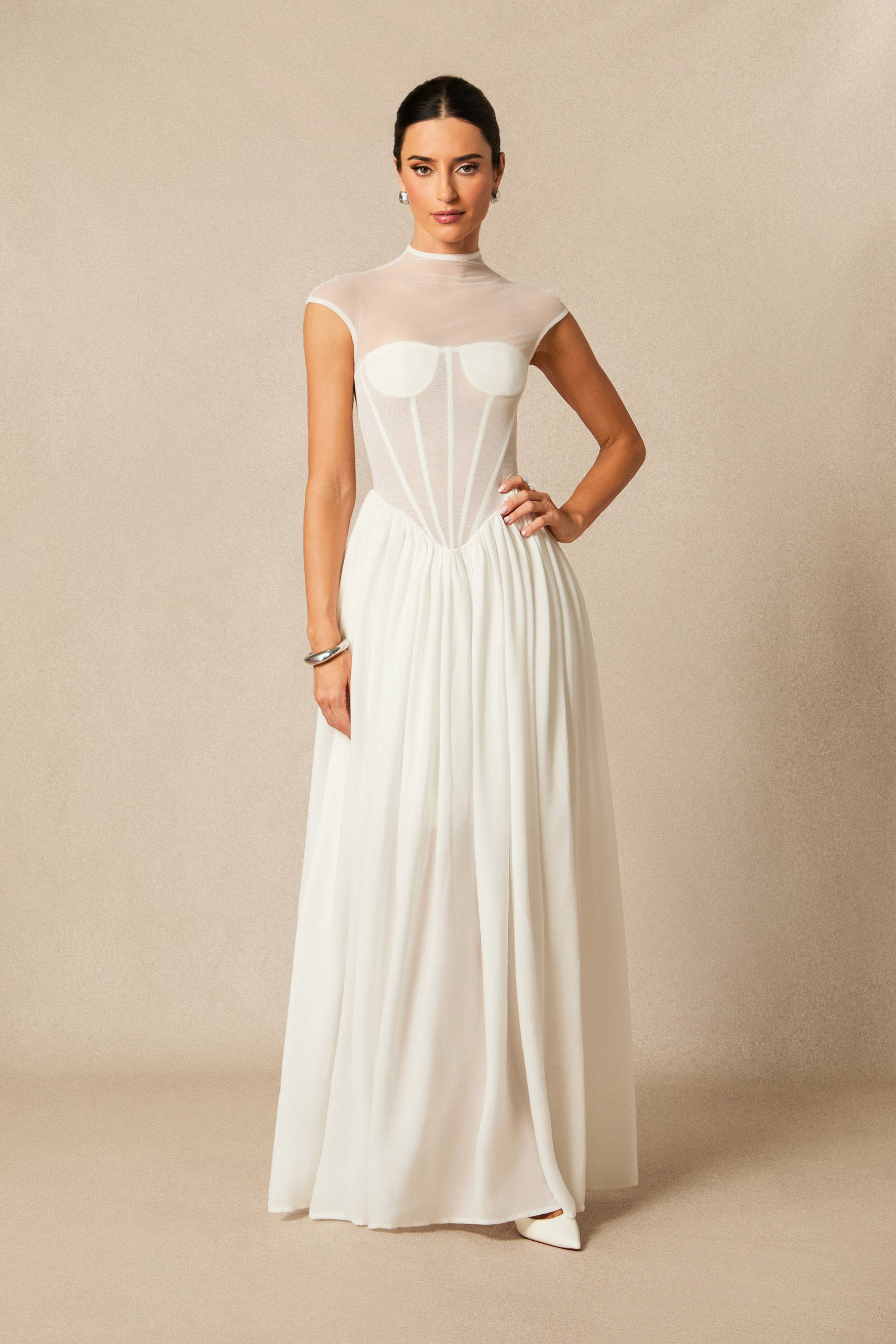 Alyssa Cap Sleeve Corset Maxi Dress-purelyfable