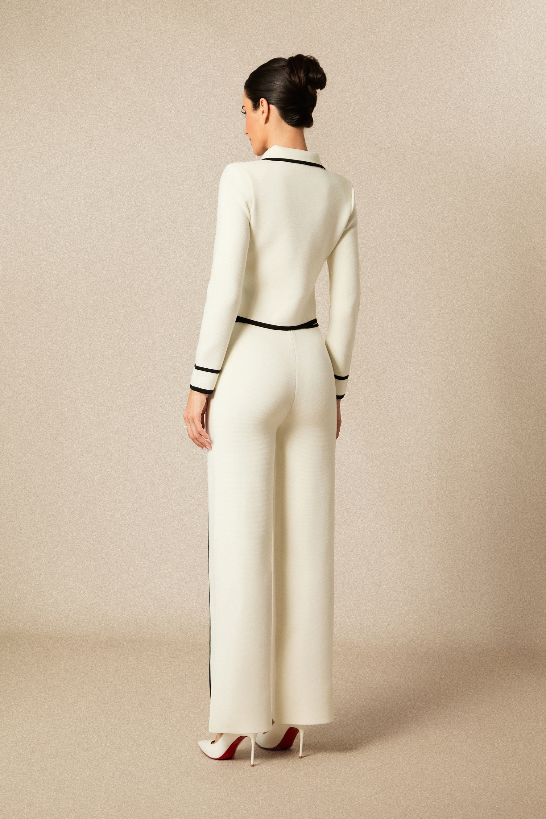 Miranda Contrast Trim Cropped Jacket & Straight Leg Pants Set-purelyfable