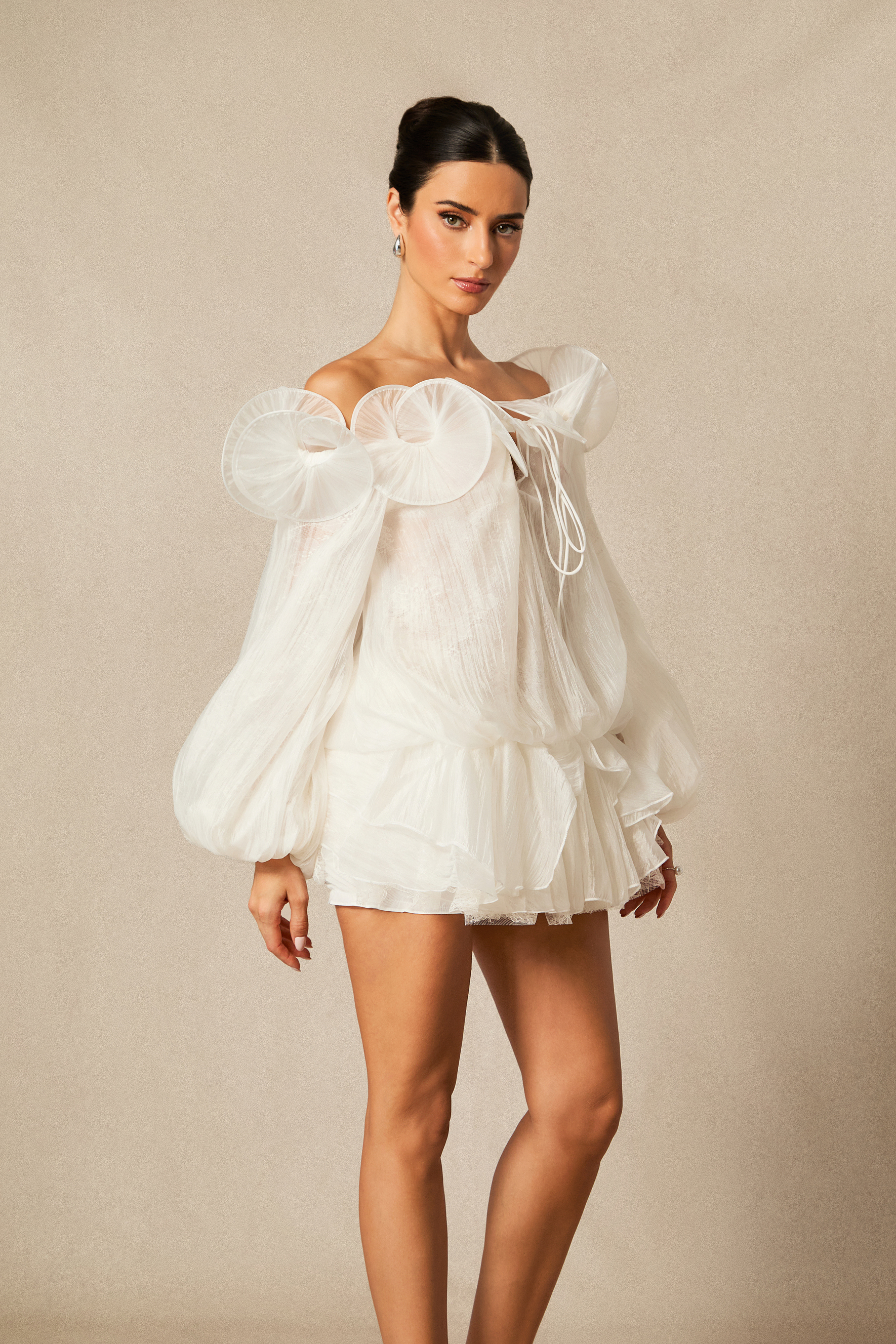 Victoria Off Shoulder Balloon Sleeve Mini Dress-purelyfable