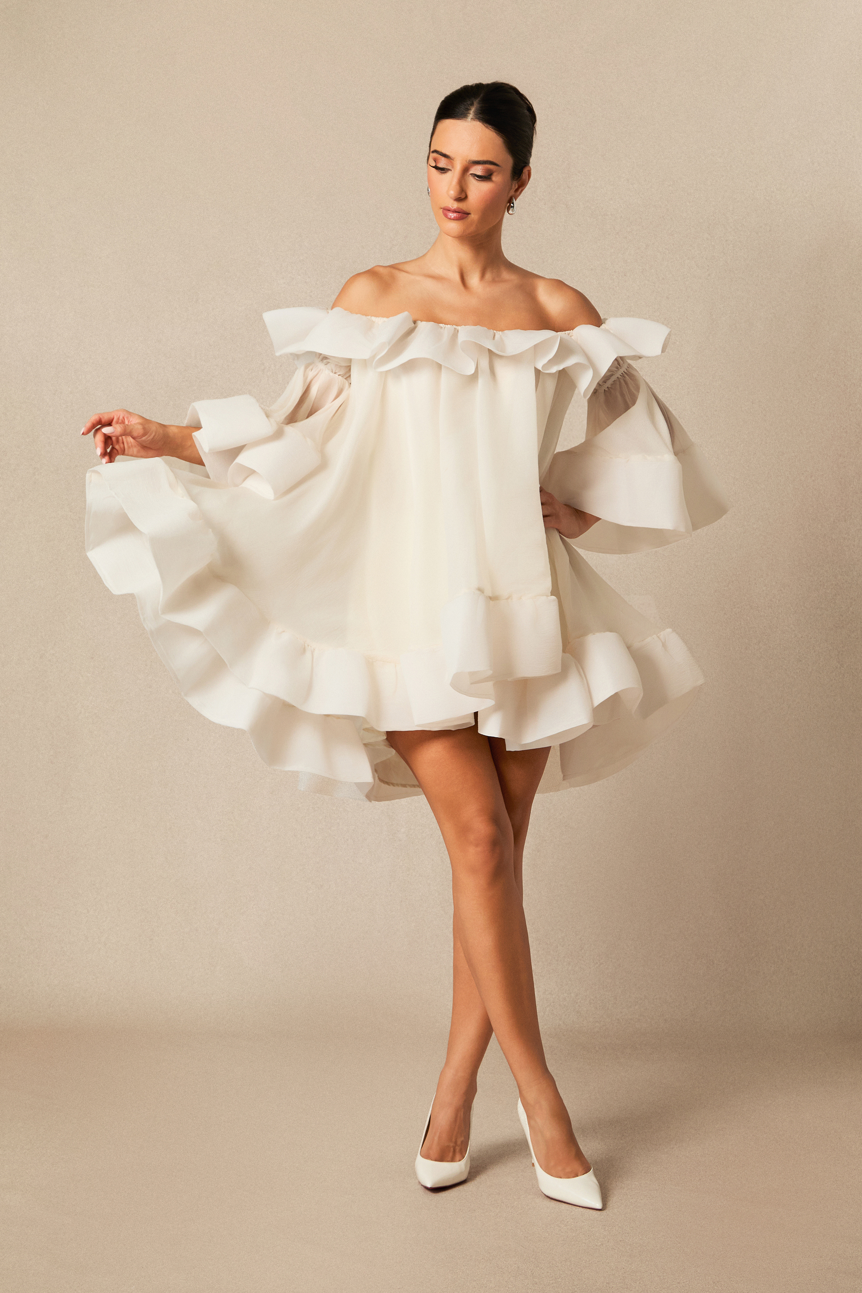 Jessica Off Shoulder Ruffle Mini Dress-purelyfable
