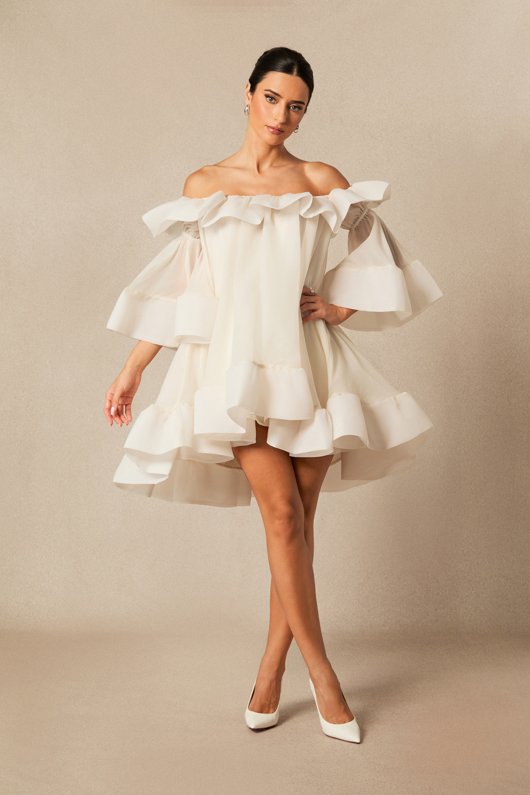Jessica Off Shoulder Ruffle Mini Dress-purelyfable