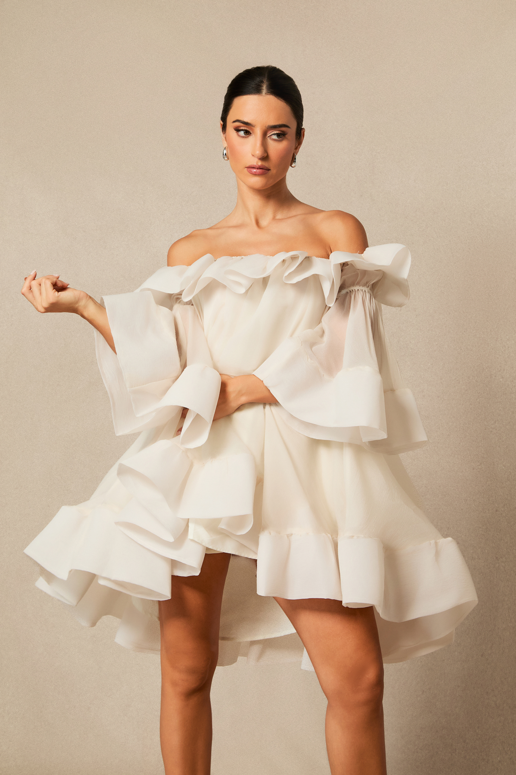 Jessica Off Shoulder Ruffle Mini Dress-purelyfable