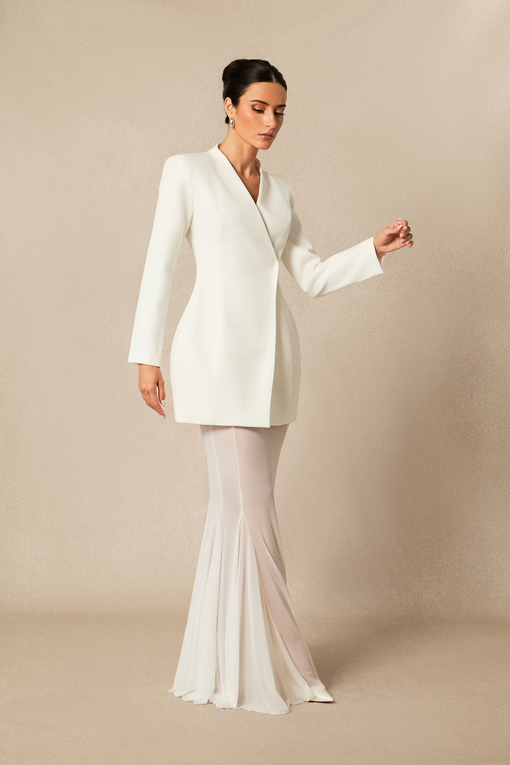 Myra Asymmetric Tailored Blazer & Sheer Mesh Skirt Set-purelyfable