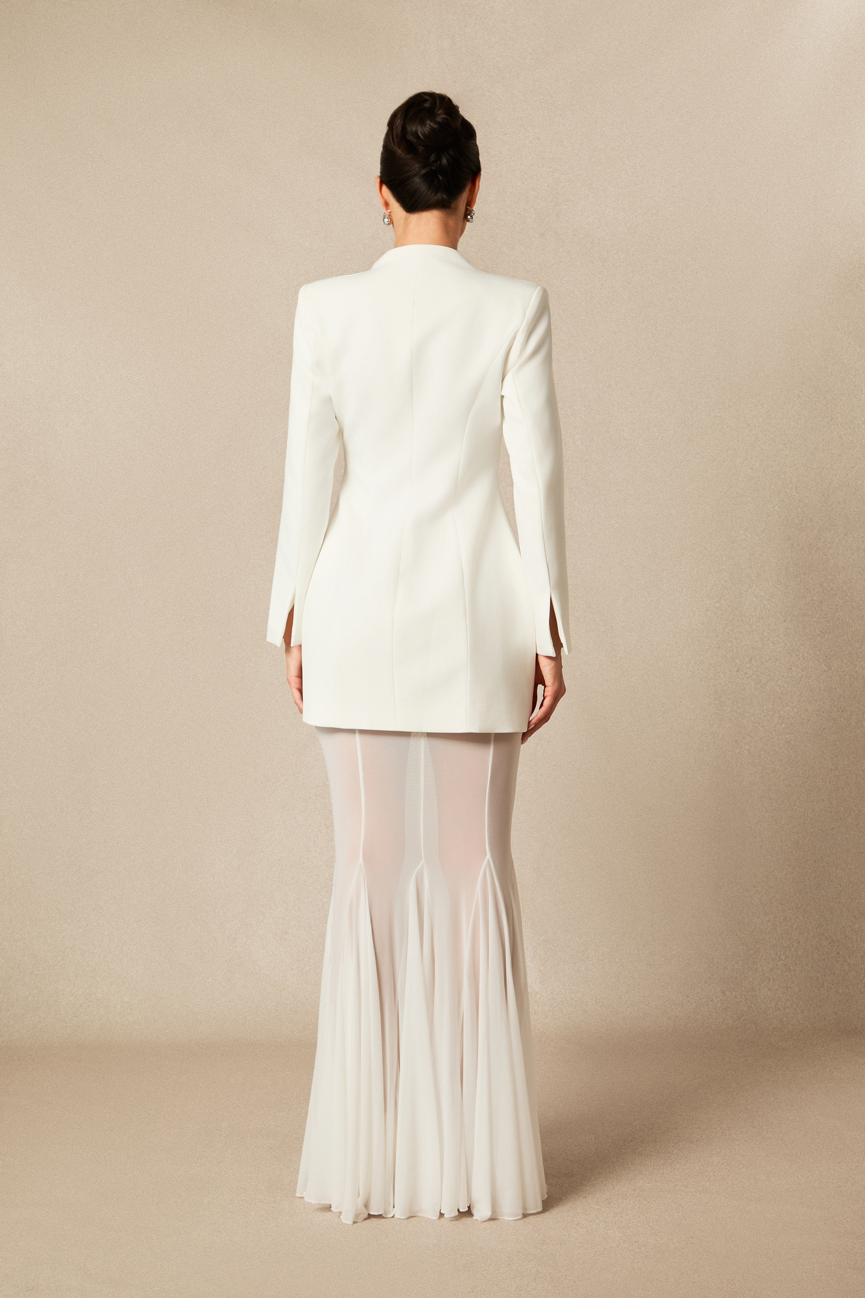 Myra Asymmetric Tailored Blazer & Sheer Mesh Skirt Set-purelyfable