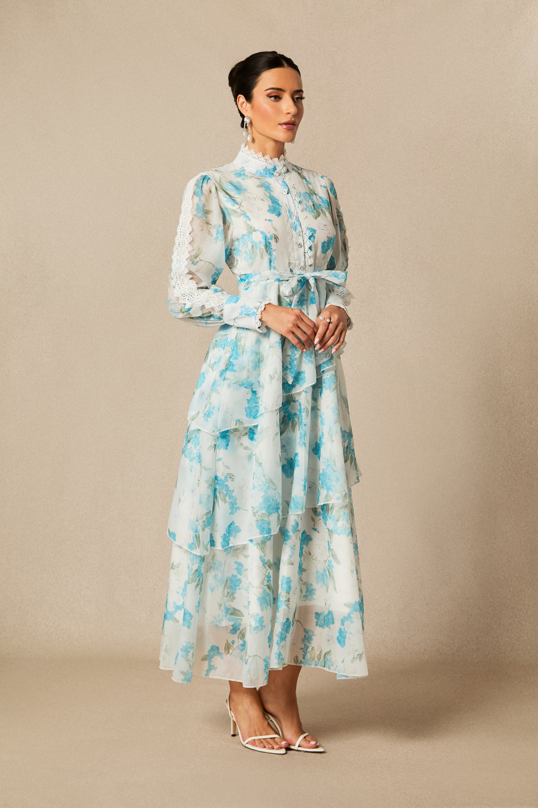 Isabella Floral Print Lace Trim Chiffon Maxi Dress-purelyfable