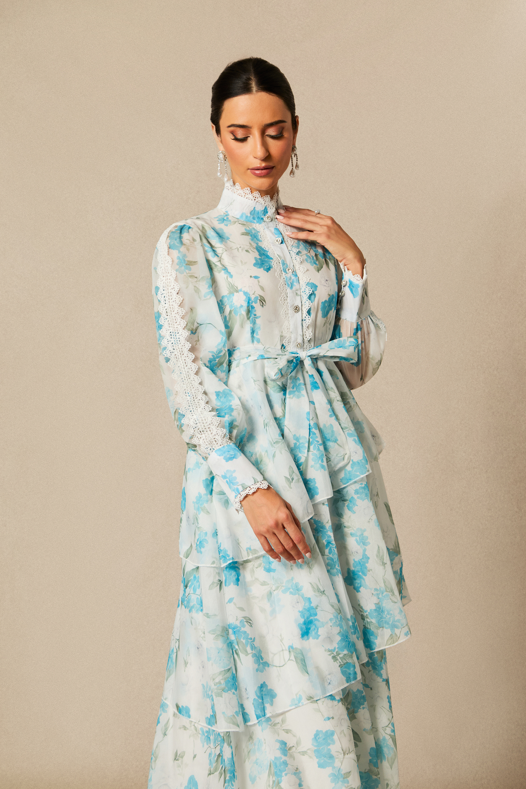 Isabella Floral Print Lace Trim Chiffon Maxi Dress-purelyfable
