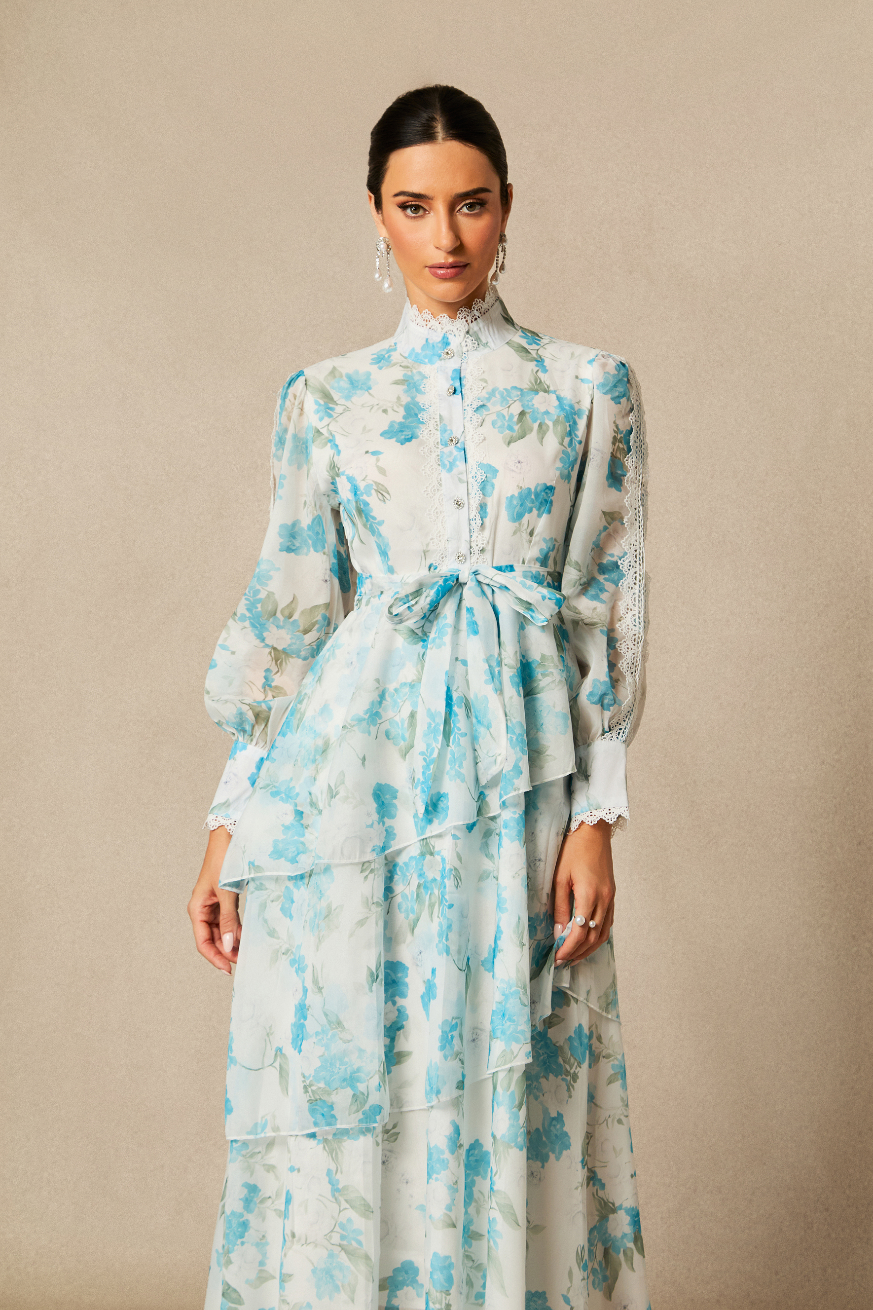 Isabella Floral Print Lace Trim Chiffon Maxi Dress-purelyfable