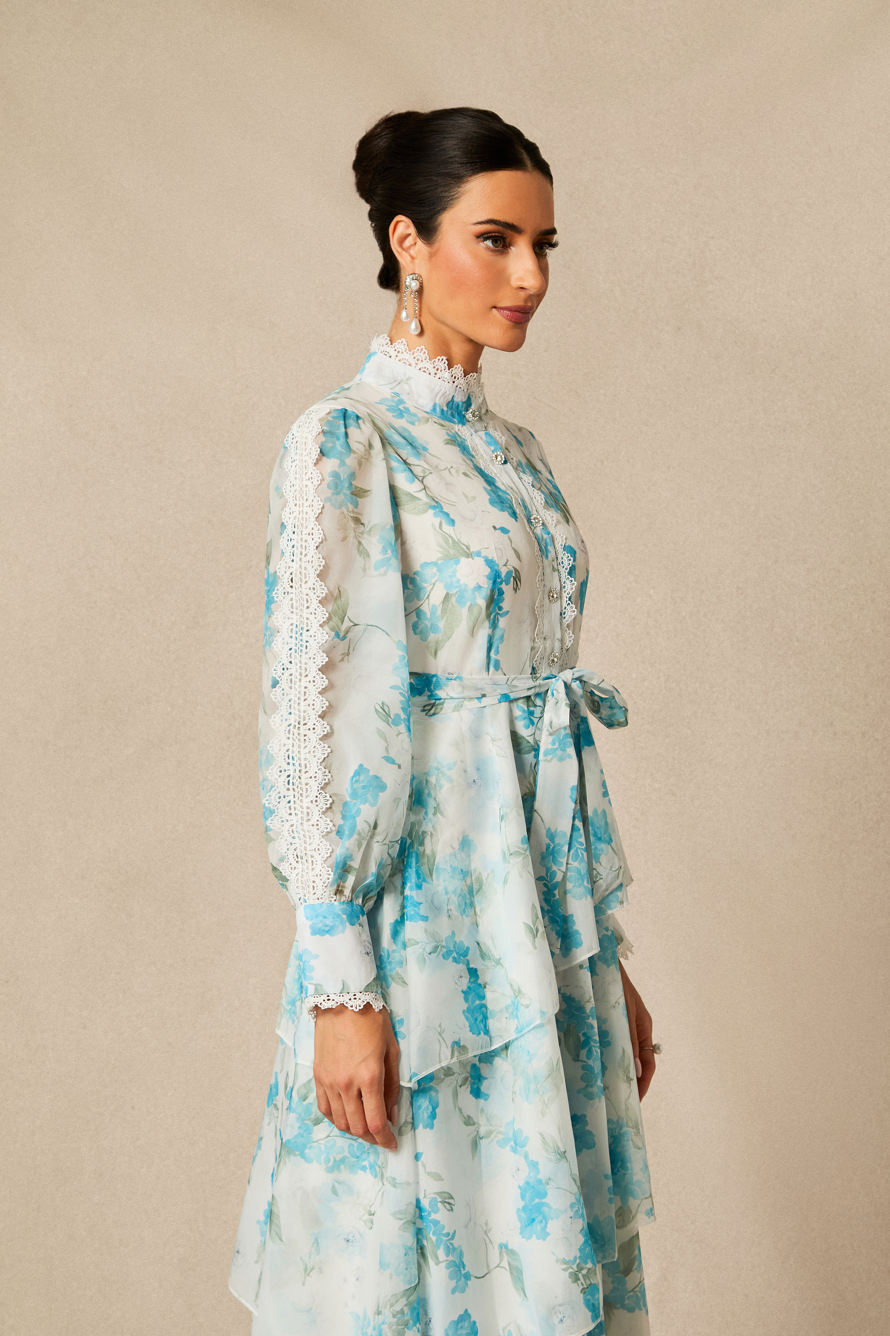 Isabella Floral Print Lace Trim Chiffon Maxi Dress-purelyfable