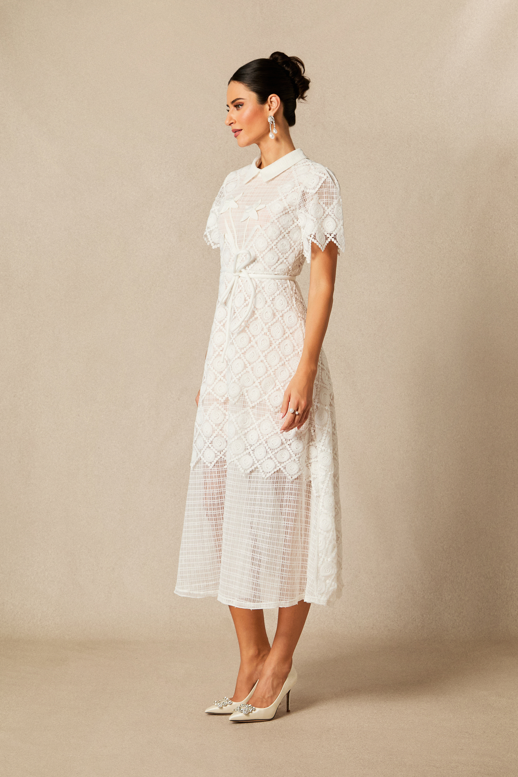Grace Lace Embroidered Short Sleeve Midi Dress-purelyfable