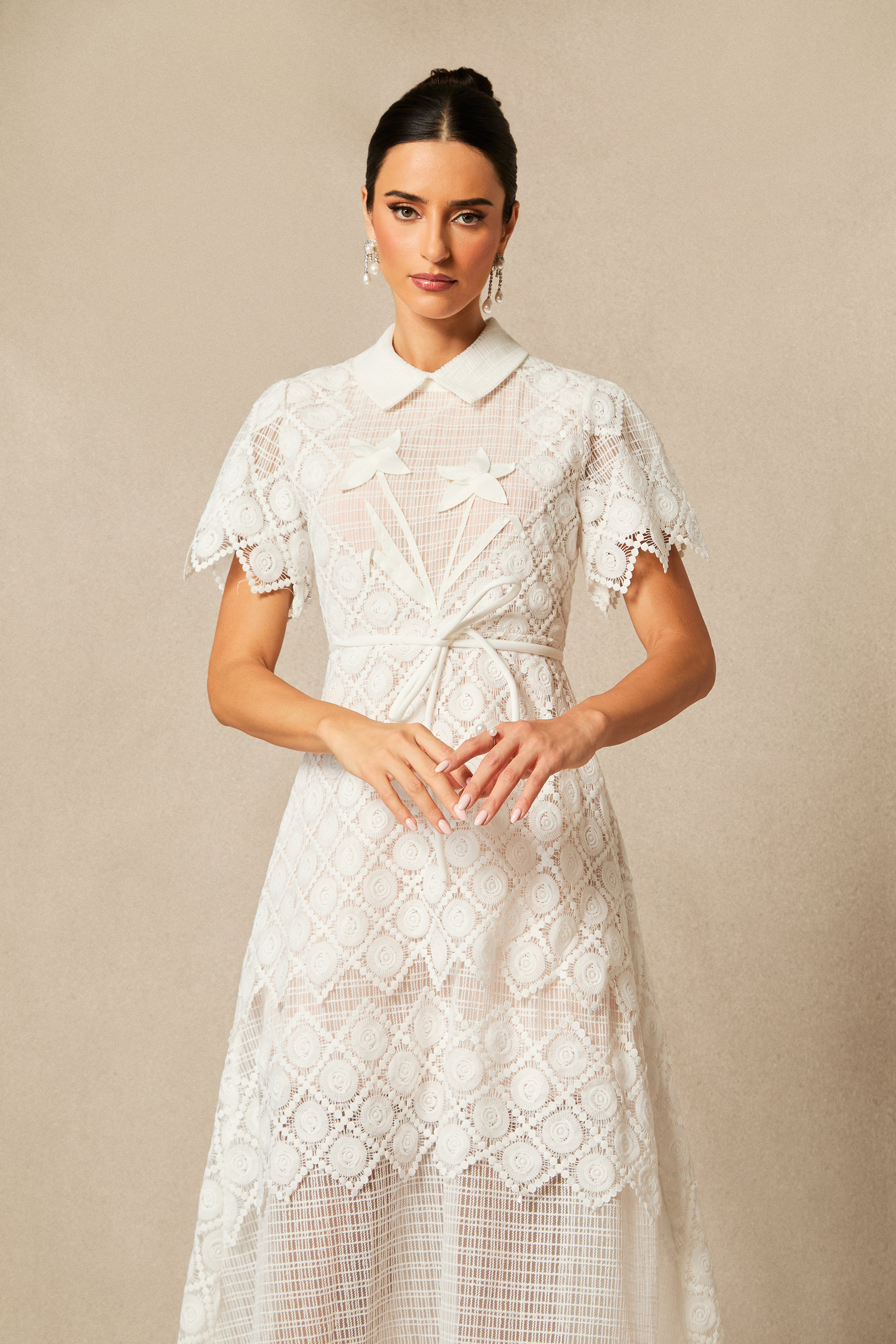 Grace Lace Embroidered Short Sleeve Midi Dress-purelyfable